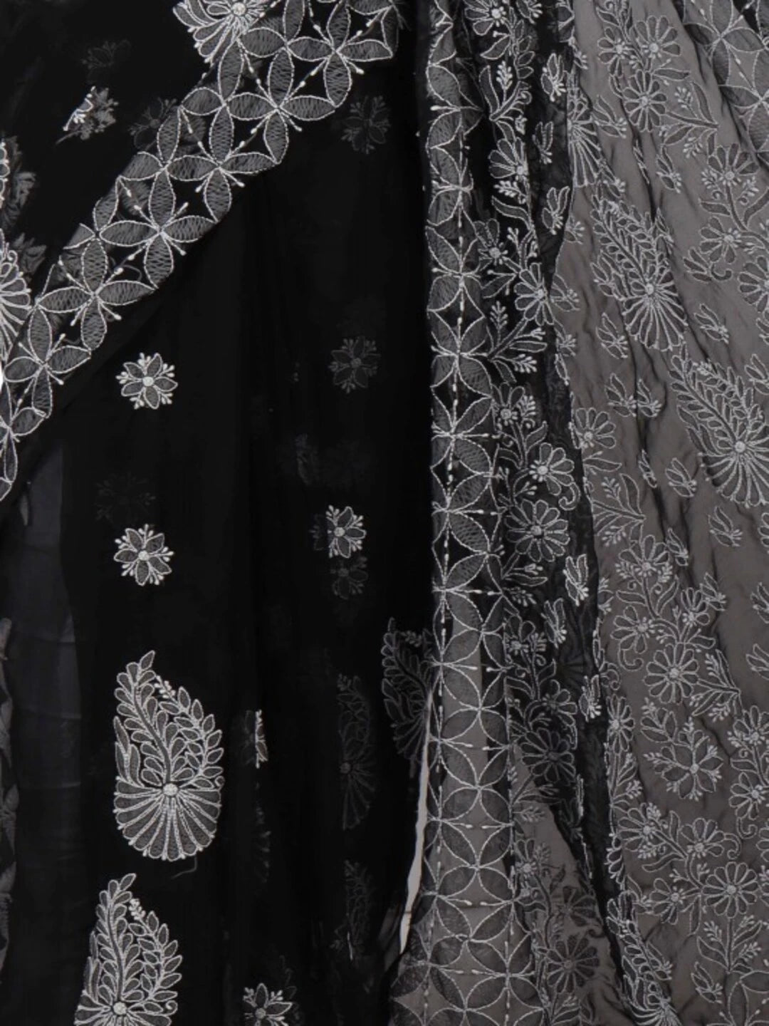 Ada Hand Embroidered Black Georgette Lucknowi Chikankari Saree with Blouse 01A103951
