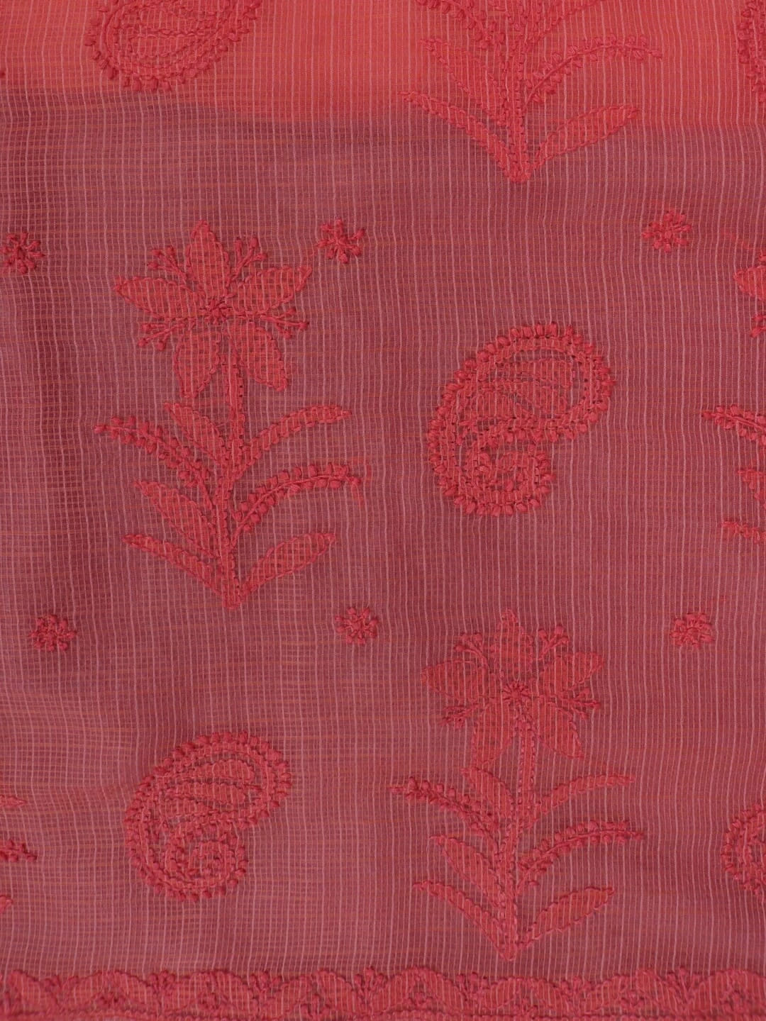 Ada Hand Embroidered Carrot Pink Kota Lucknowi Chikankari Saree With Blouse 01A209750