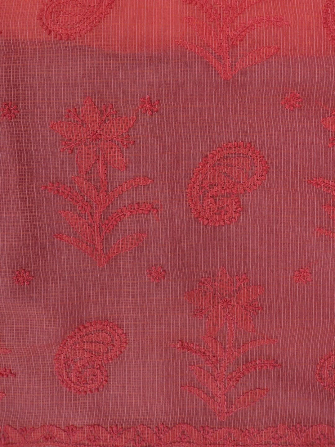 Ada Hand Embroidered Carrot Pink Kota Lucknowi Chikankari Saree With Blouse 01A209750