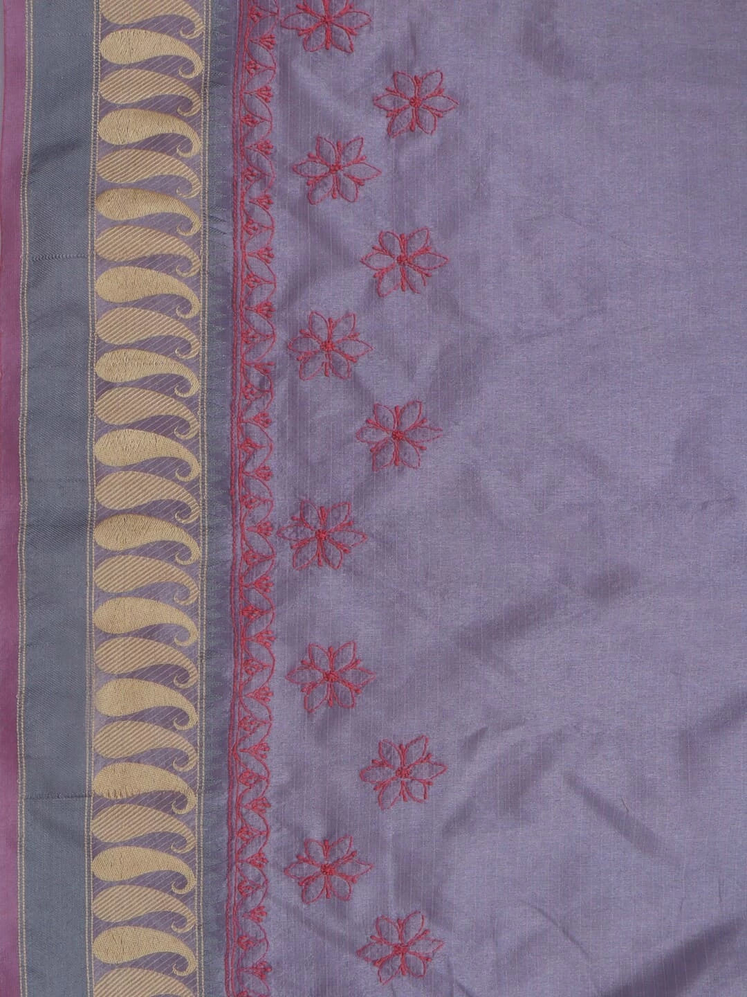 Ada Hand Embroidered Carrot Pink Kota Lucknowi Chikankari Saree With Blouse 01A209750