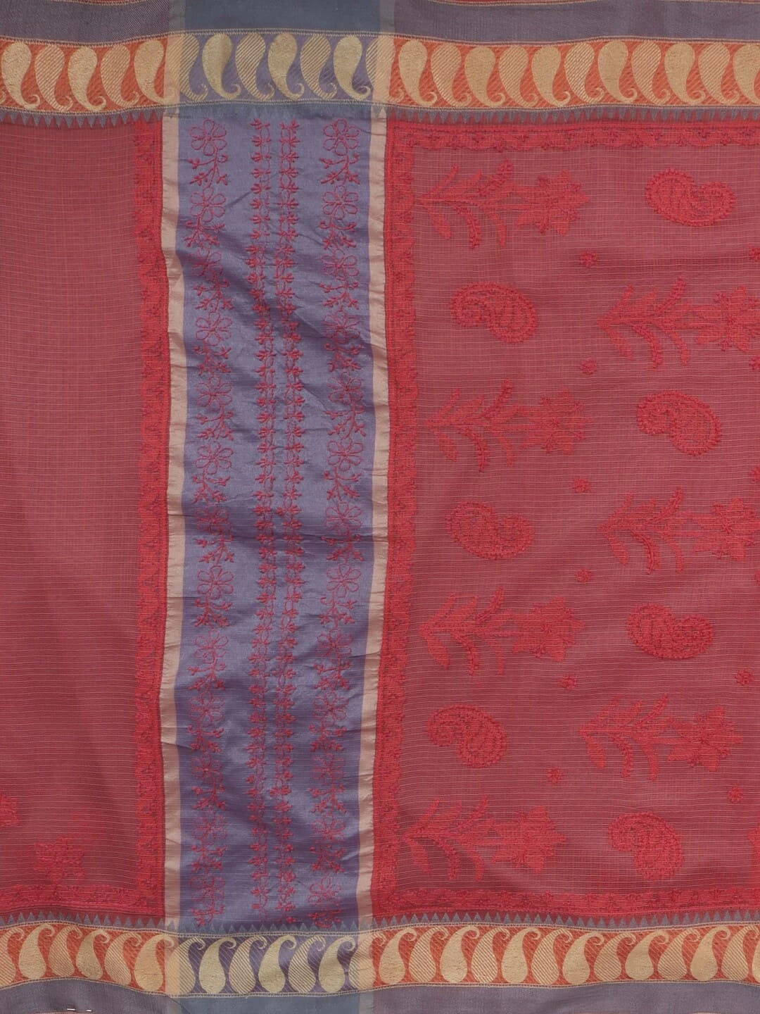 Ada Hand Embroidered Carrot Pink Kota Lucknowi Chikankari Saree With Blouse 01A209750