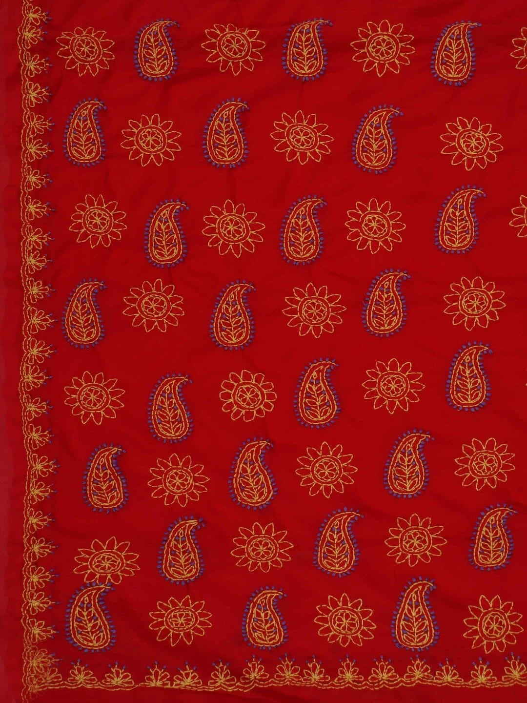 Ada Hand Embroidered Red Georgette Lucknow Chikankari Saree With Blouse A398465
