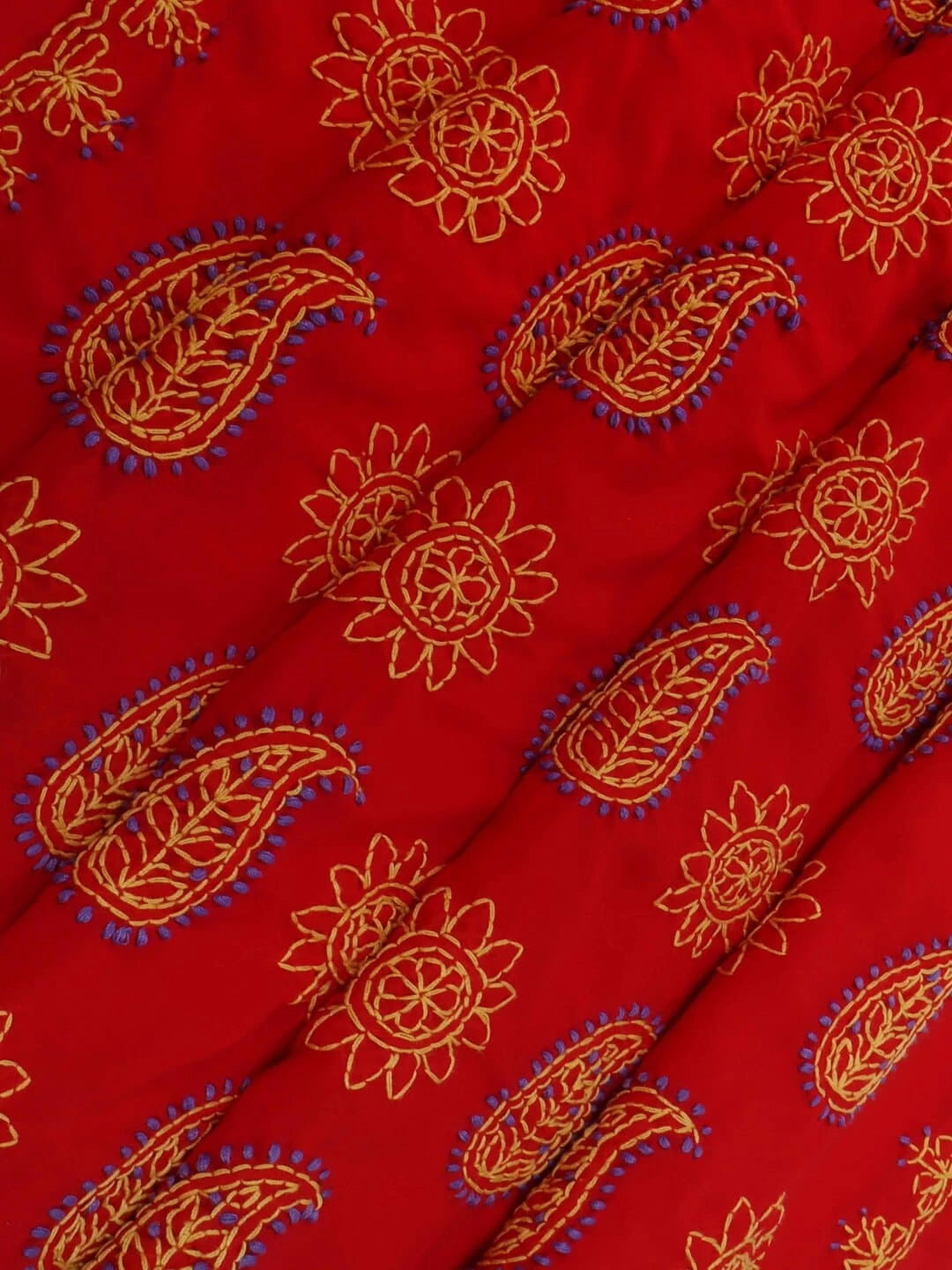 Ada Hand Embroidered Red Georgette Lucknow Chikankari Saree With Blouse A398465