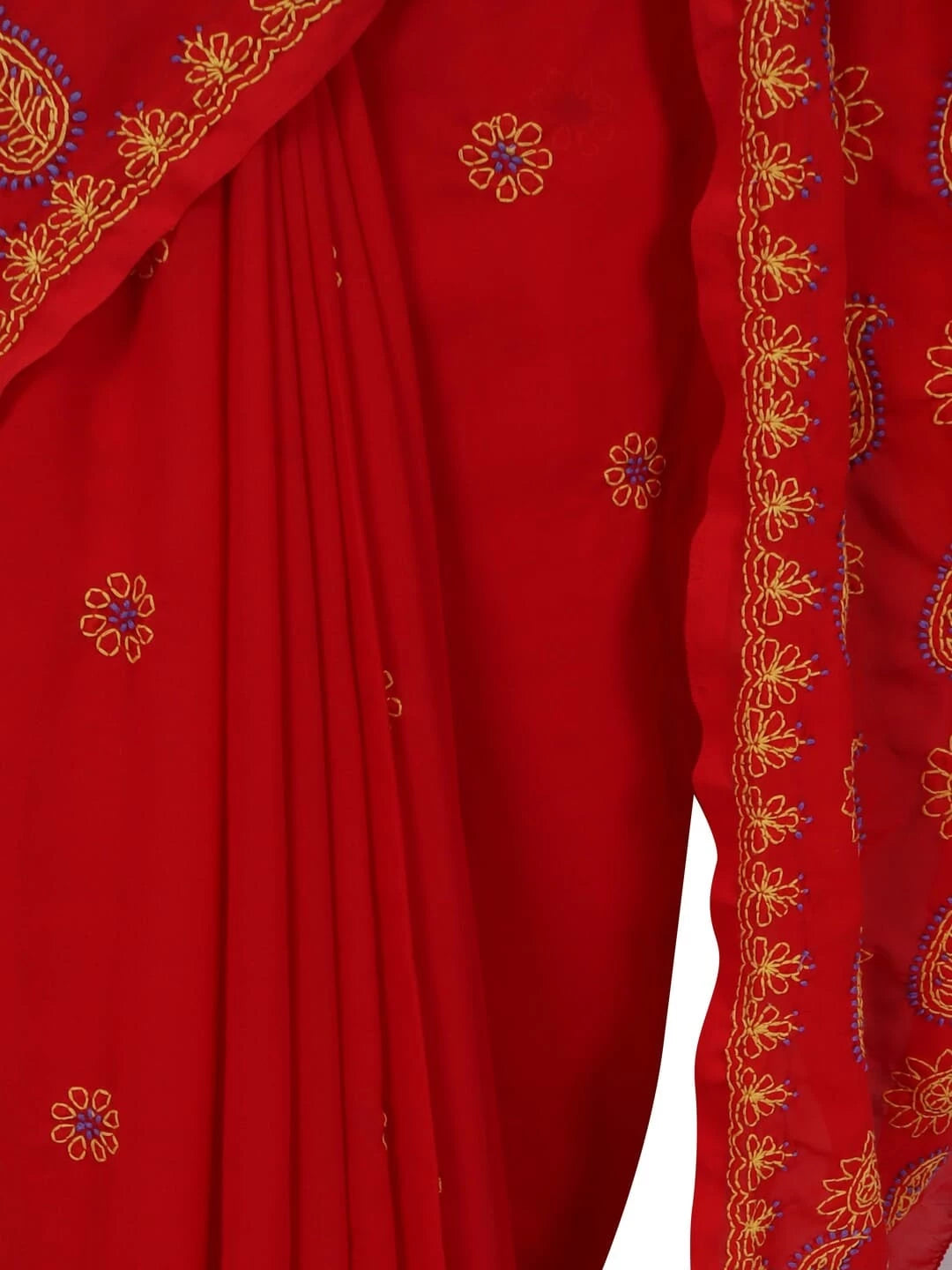 Ada Hand Embroidered Red Georgette Lucknow Chikankari Saree With Blouse A398465