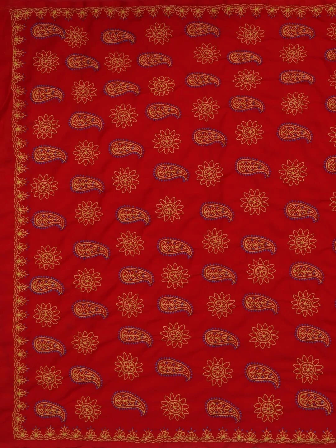 Ada Hand Embroidered Red Georgette Lucknow Chikankari Saree With Blouse A398465