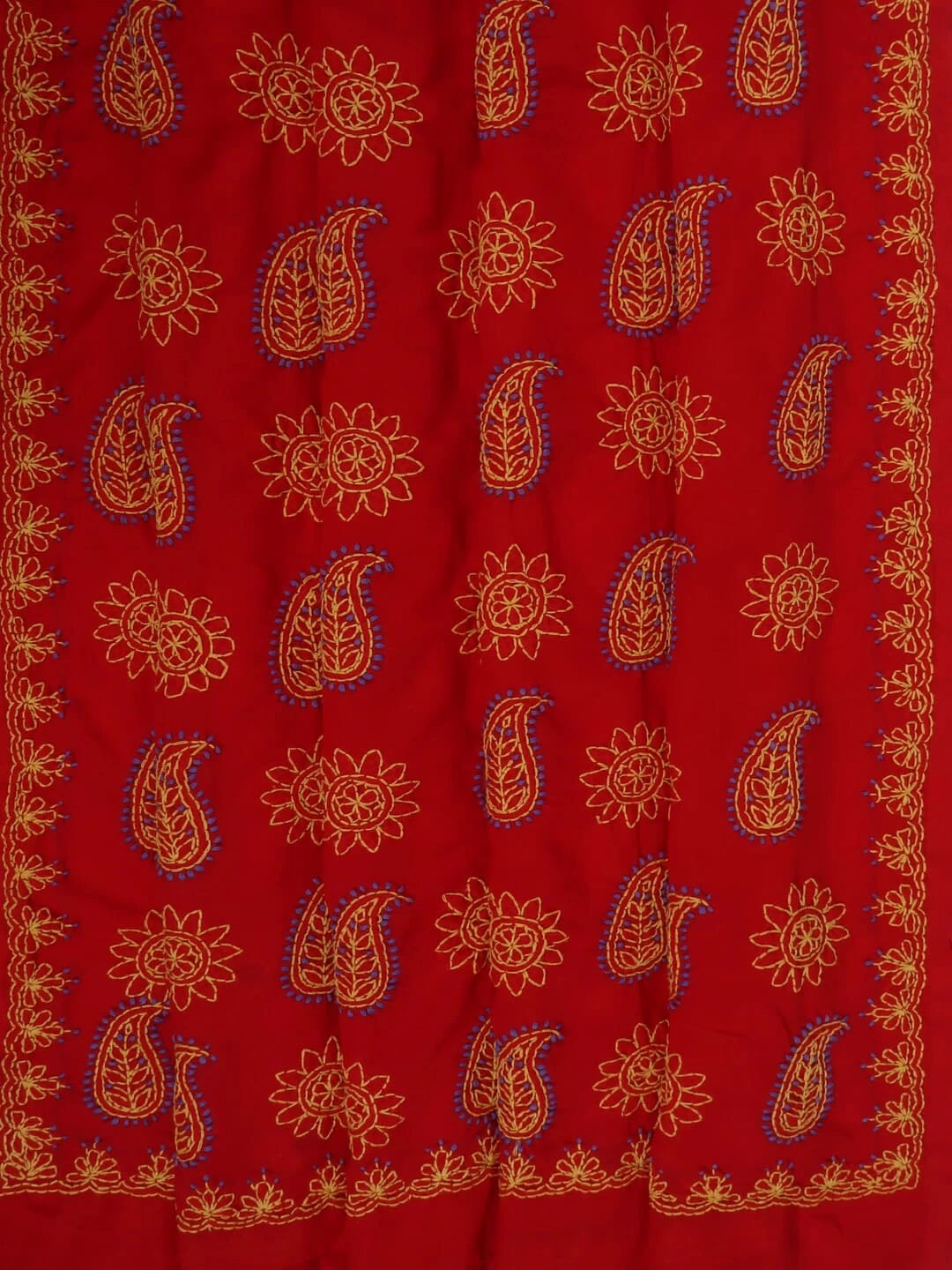 Ada Hand Embroidered Red Georgette Lucknow Chikankari Saree With Blouse A398465