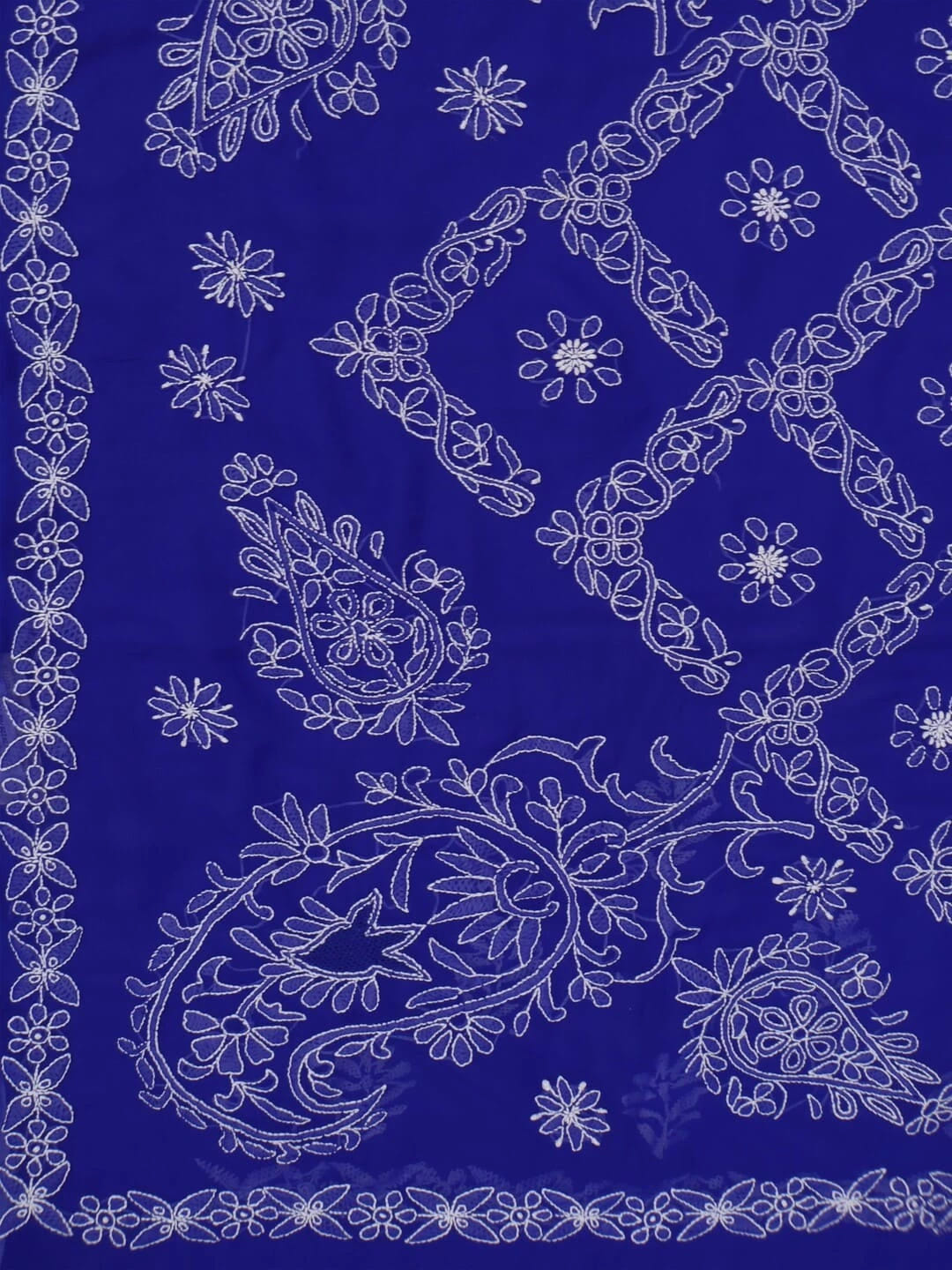 Ada Hand Embroidered Royal Blue Faux Georgette Lucknowi Chikankari Saree With Blouse 01A238155