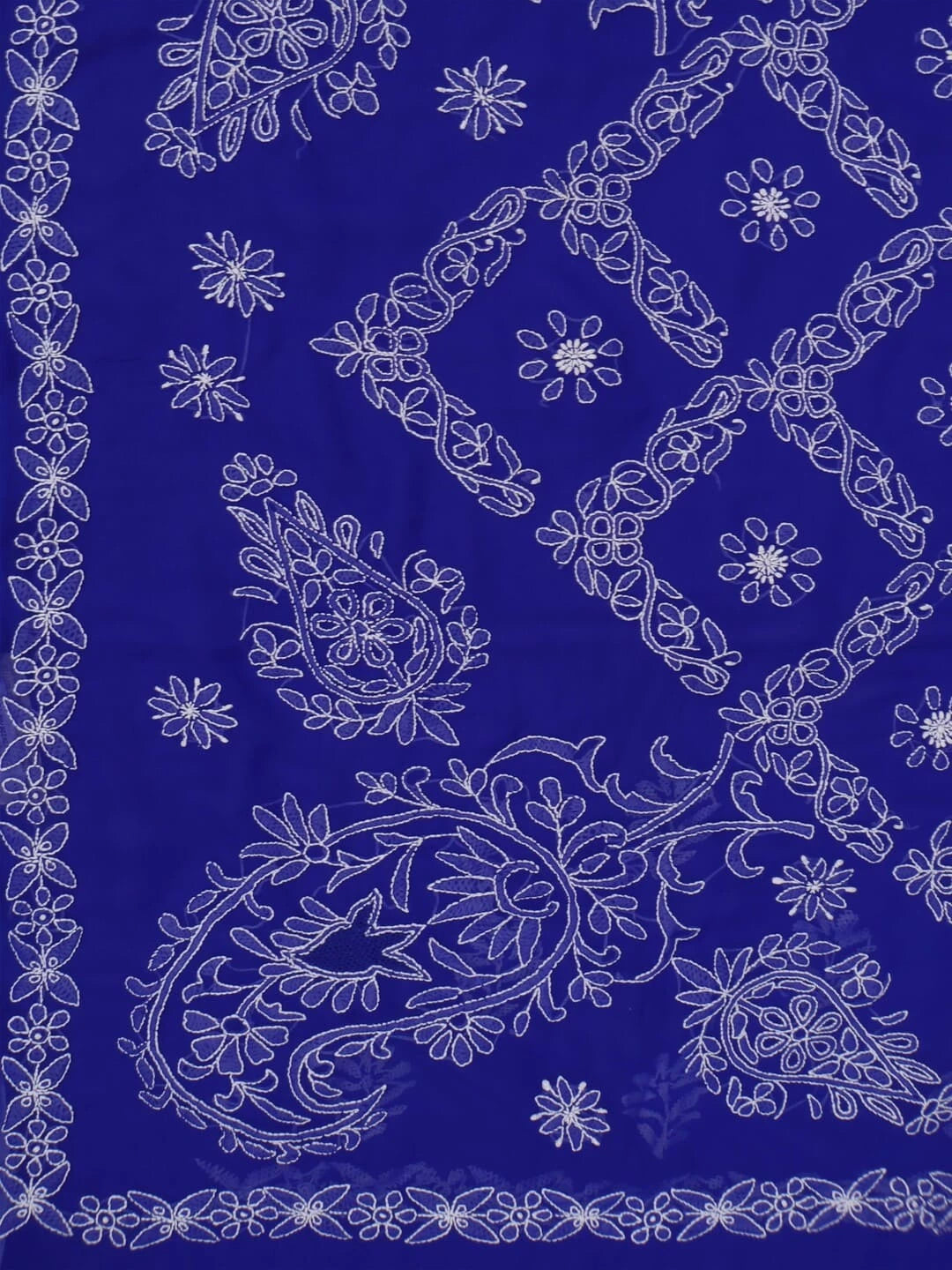 Ada Hand Embroidered Royal Blue Faux Georgette Lucknowi Chikankari Saree With Blouse 01A238155
