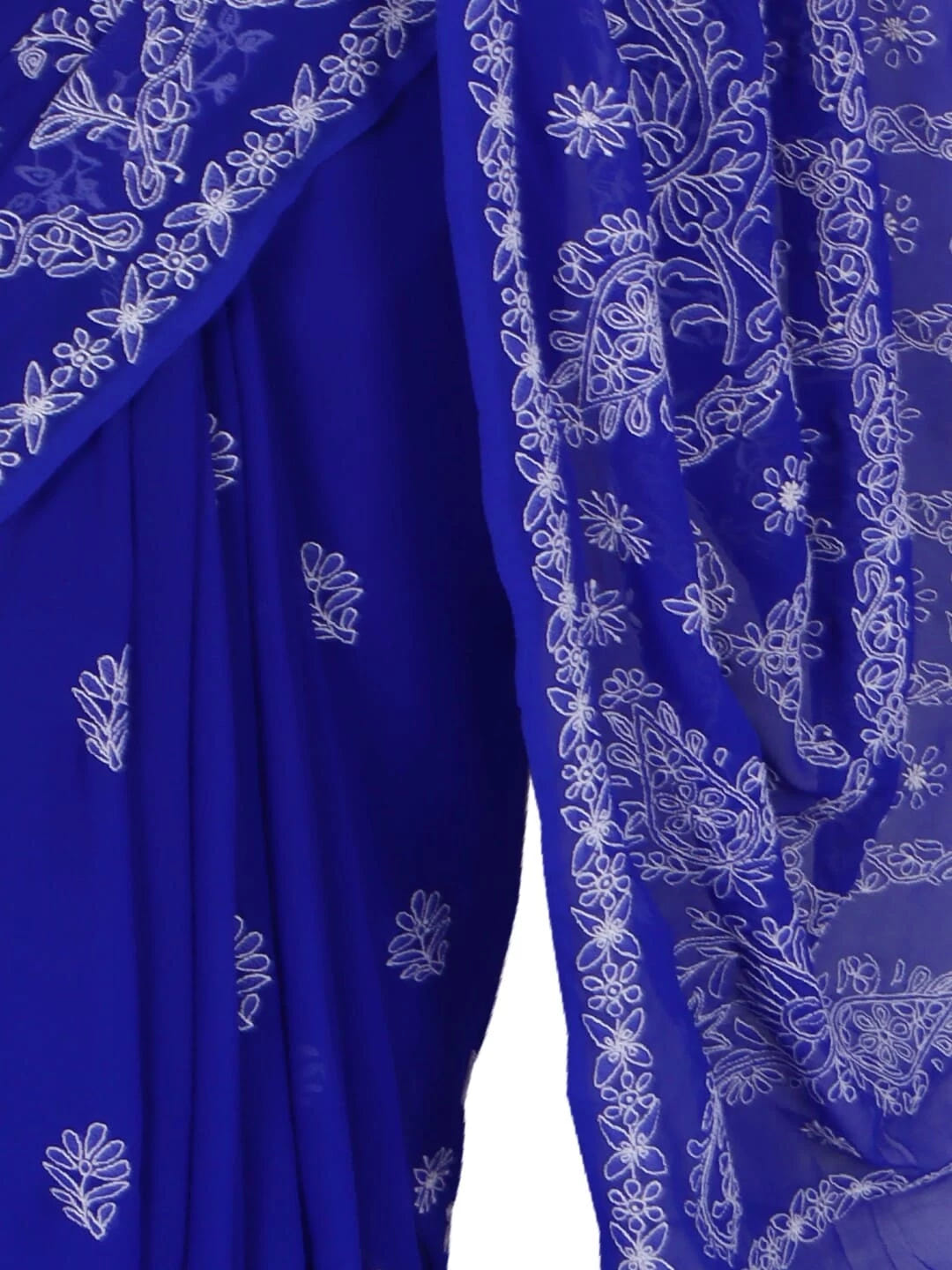 Ada Hand Embroidered Royal Blue Faux Georgette Lucknowi Chikankari Saree With Blouse 01A238155