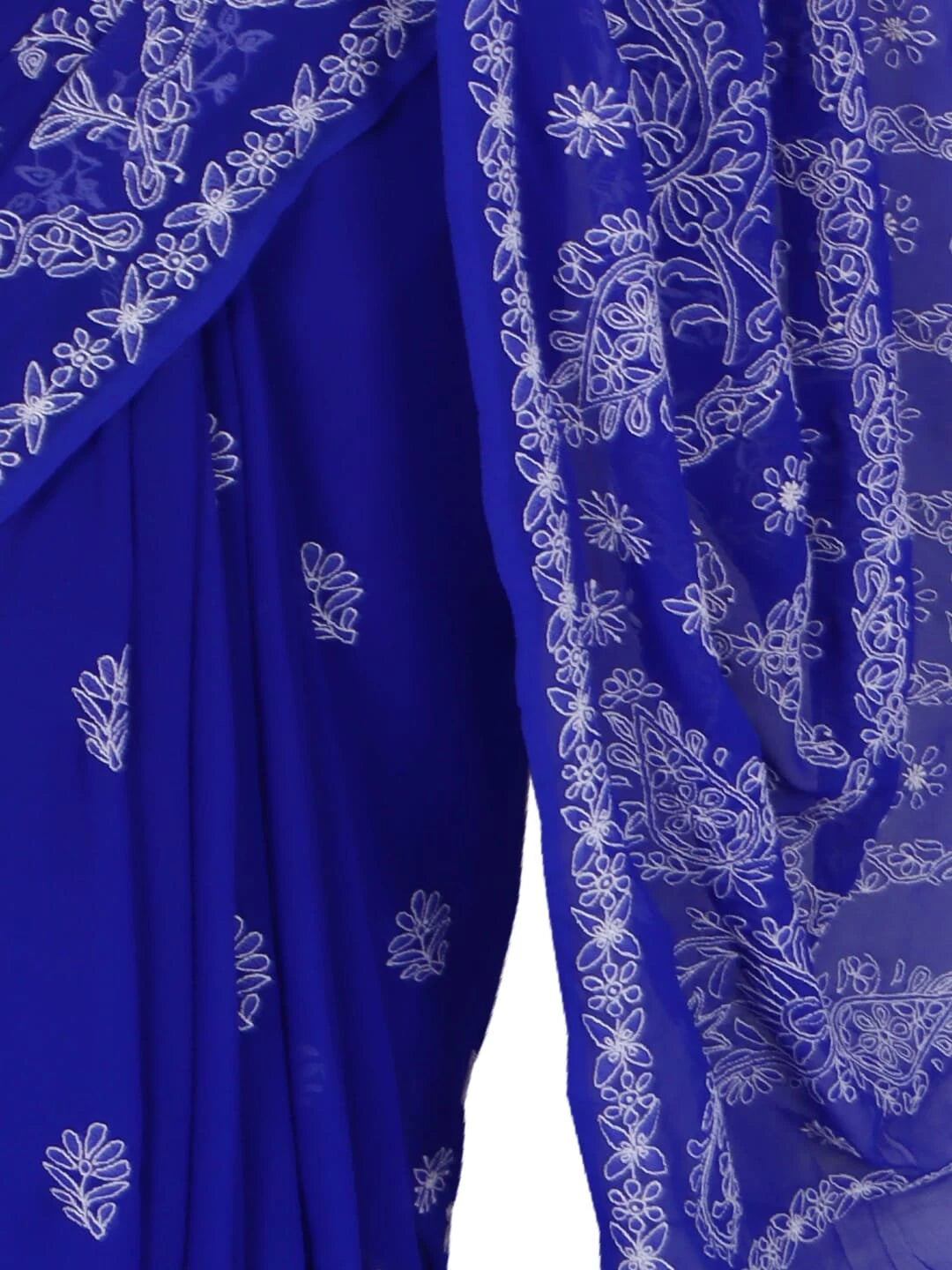 Ada Hand Embroidered Royal Blue Faux Georgette Lucknowi Chikankari Saree With Blouse 01A238155