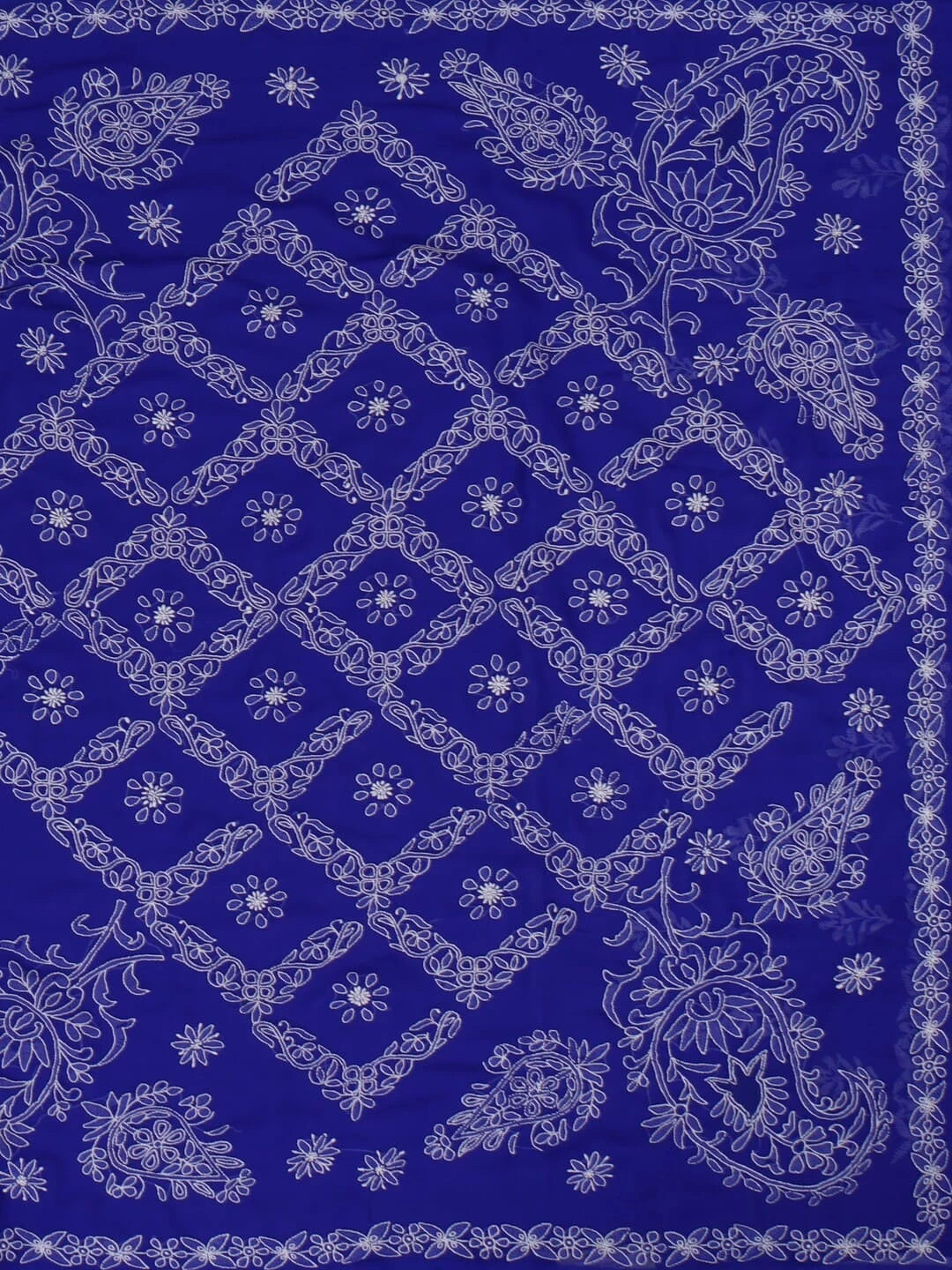Ada Hand Embroidered Royal Blue Faux Georgette Lucknowi Chikankari Saree With Blouse 01A238155