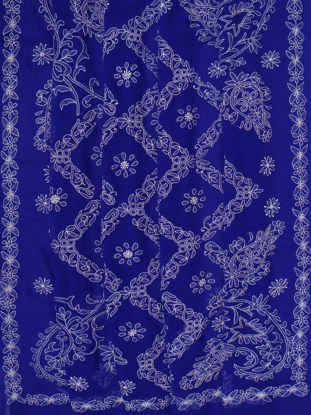 Ada Hand Embroidered Royal Blue Faux Georgette Lucknowi Chikankari Saree With Blouse 01A238155