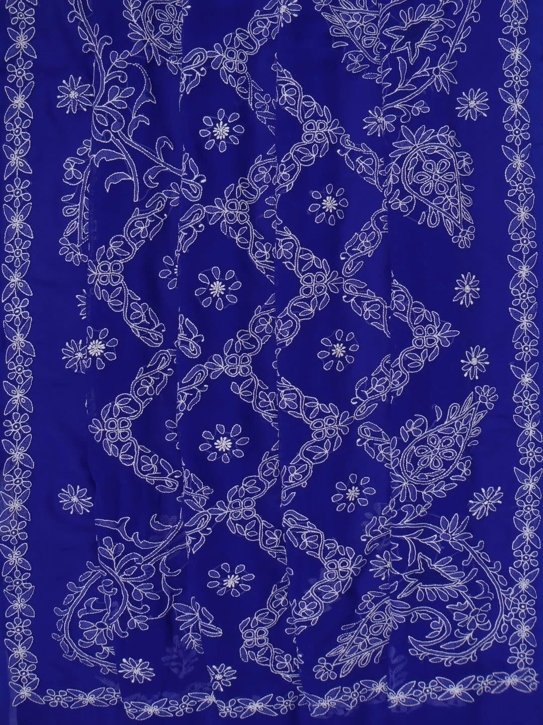 Ada Hand Embroidered Royal Blue Faux Georgette Lucknowi Chikankari Saree With Blouse 01A238155
