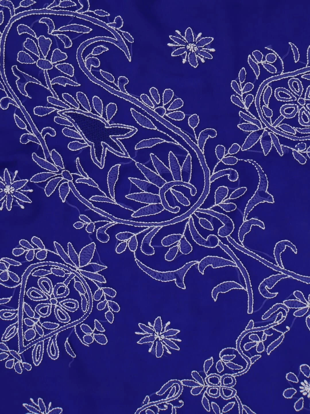 Ada Hand Embroidered Royal Blue Faux Georgette Lucknowi Chikankari Saree With Blouse 01A238155
