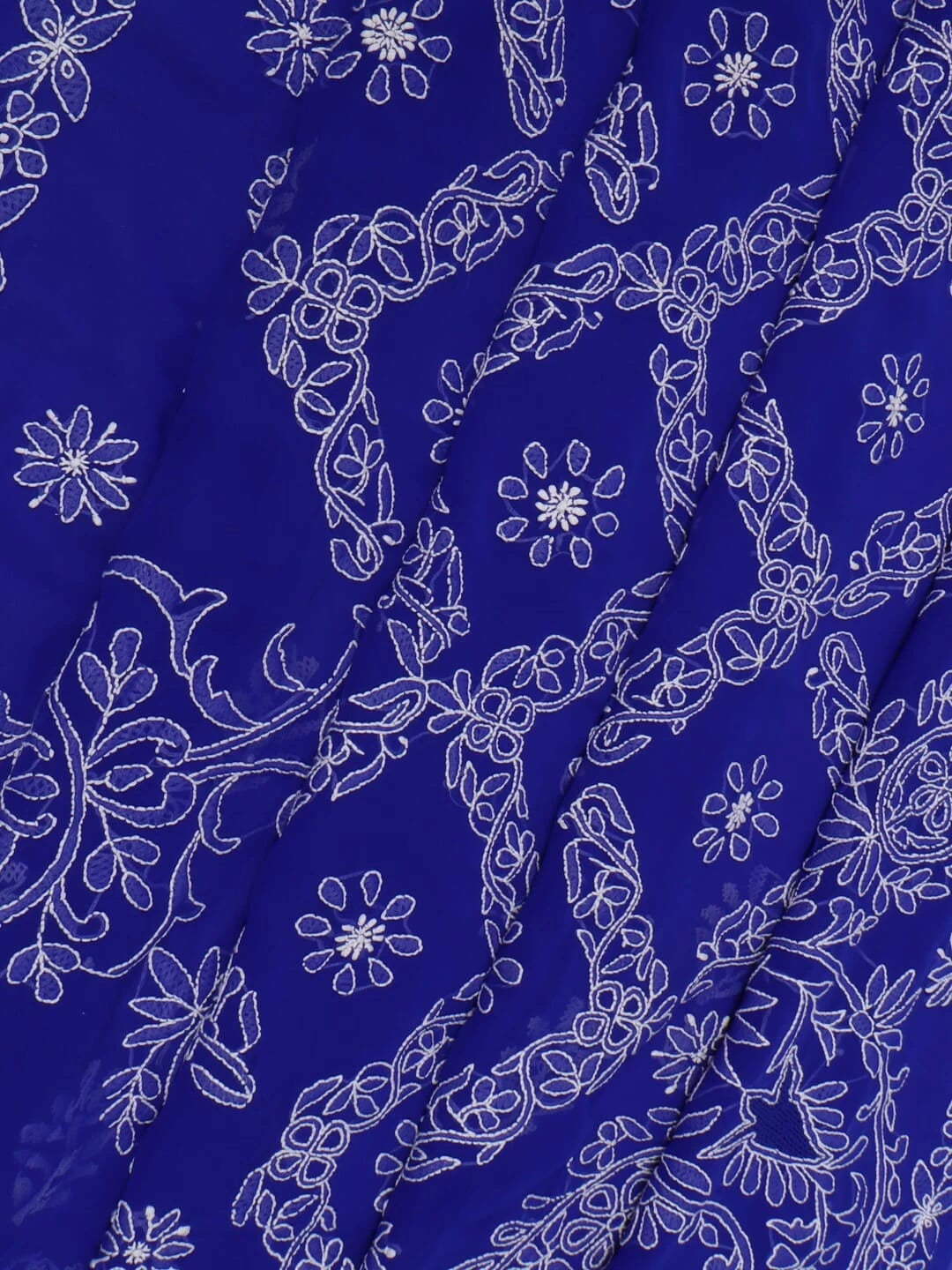 Ada Hand Embroidered Royal Blue Faux Georgette Lucknowi Chikankari Saree With Blouse 01A238155