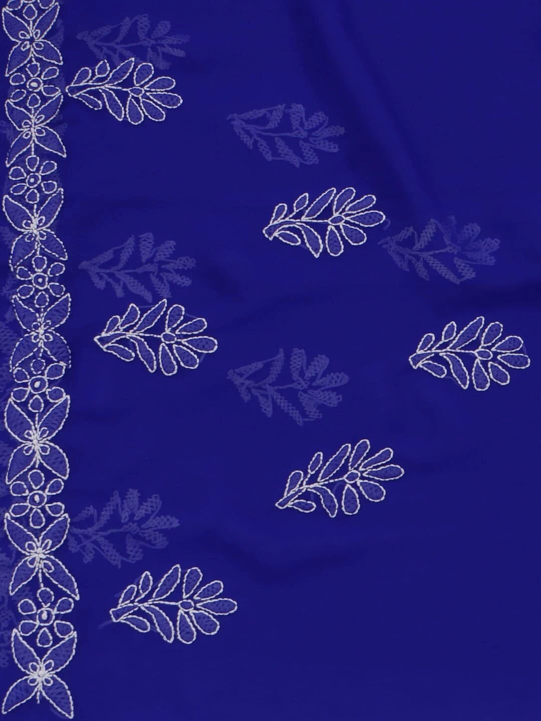 Ada Hand Embroidered Royal Blue Faux Georgette Lucknowi Chikankari Saree With Blouse 01A238155
