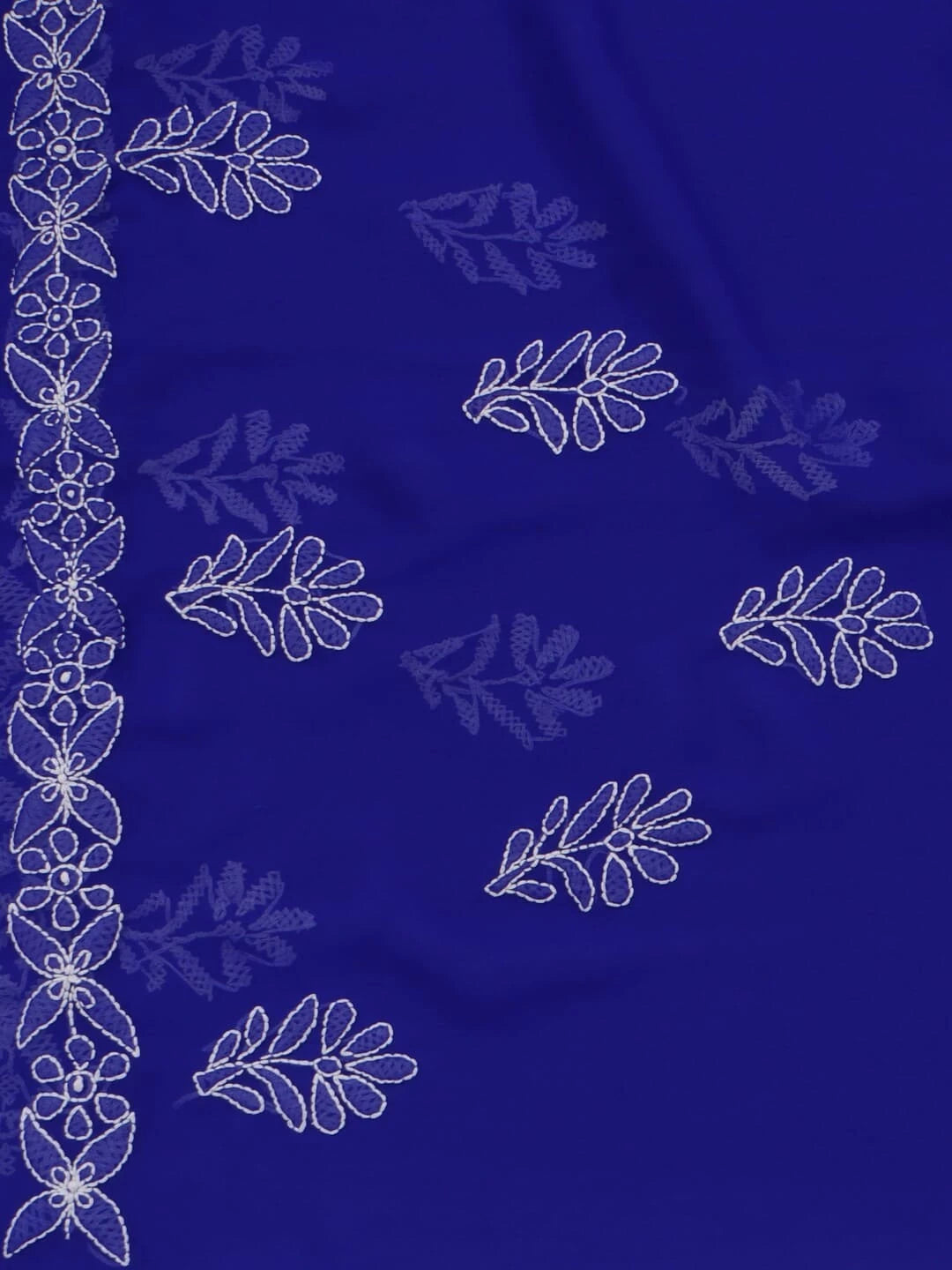 Ada Hand Embroidered Royal Blue Faux Georgette Lucknowi Chikankari Saree With Blouse 01A238155
