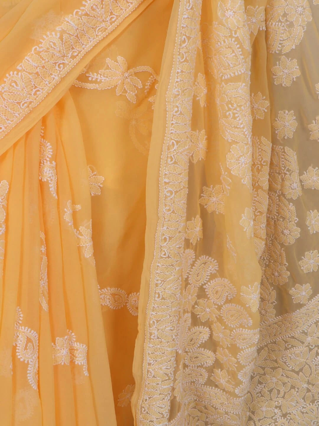 Ada Hand Embroidered Peach Faux Georgette Lucknowi Chikankari Saree With Blouse 01A104080