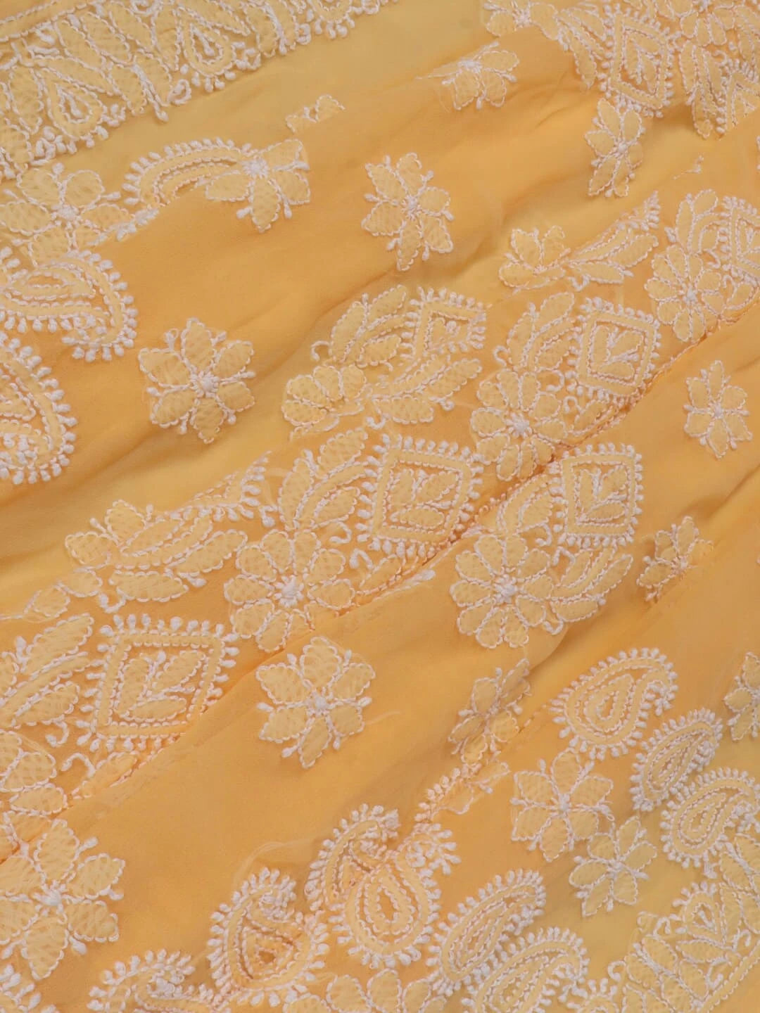 Ada Hand Embroidered Peach Faux Georgette Lucknowi Chikankari Saree With Blouse 01A104080