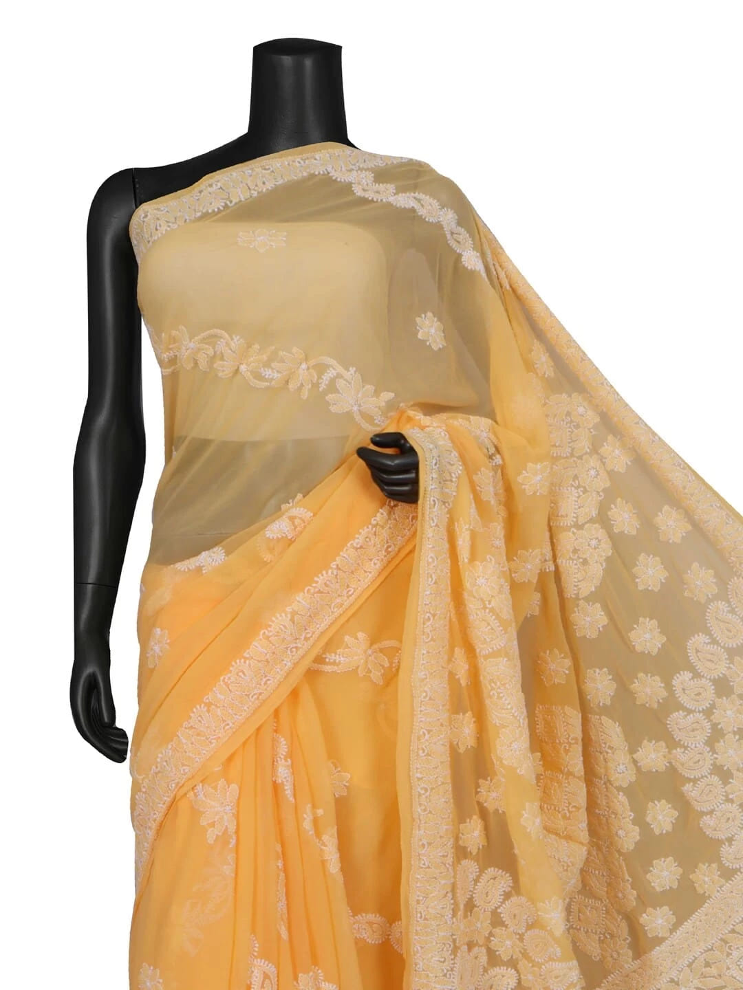 Ada Hand Embroidered Peach Faux Georgette Lucknowi Chikankari Saree With Blouse 01A104080