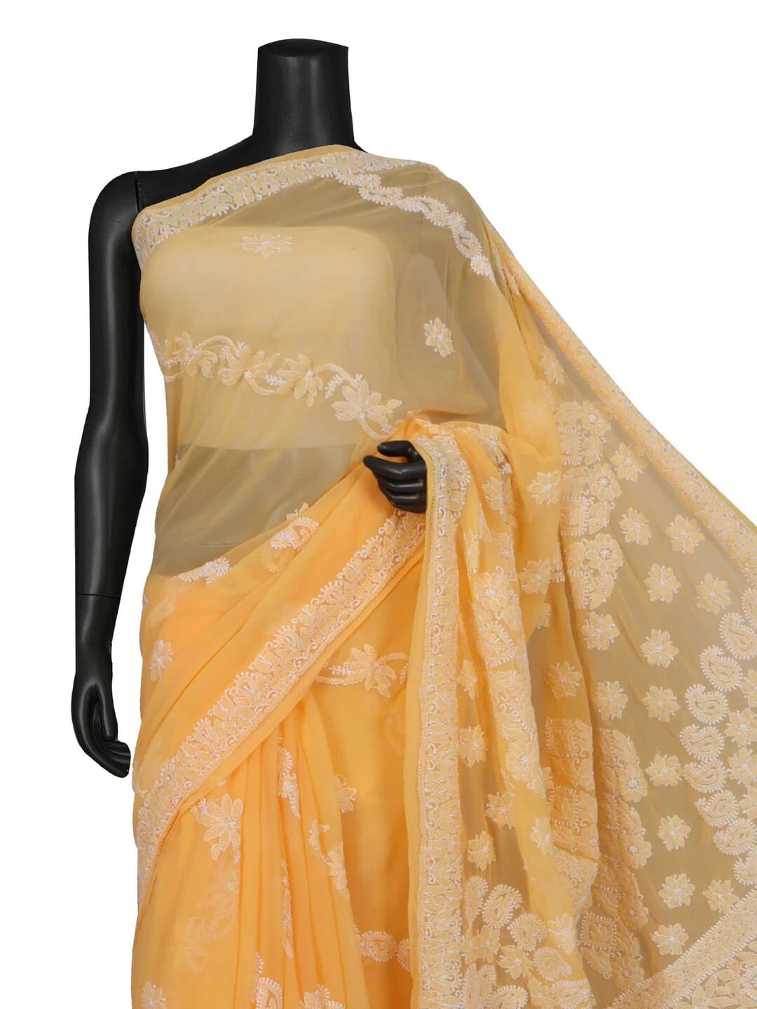 Ada Hand Embroidered Peach Faux Georgette Lucknowi Chikankari Saree With Blouse 01A104080