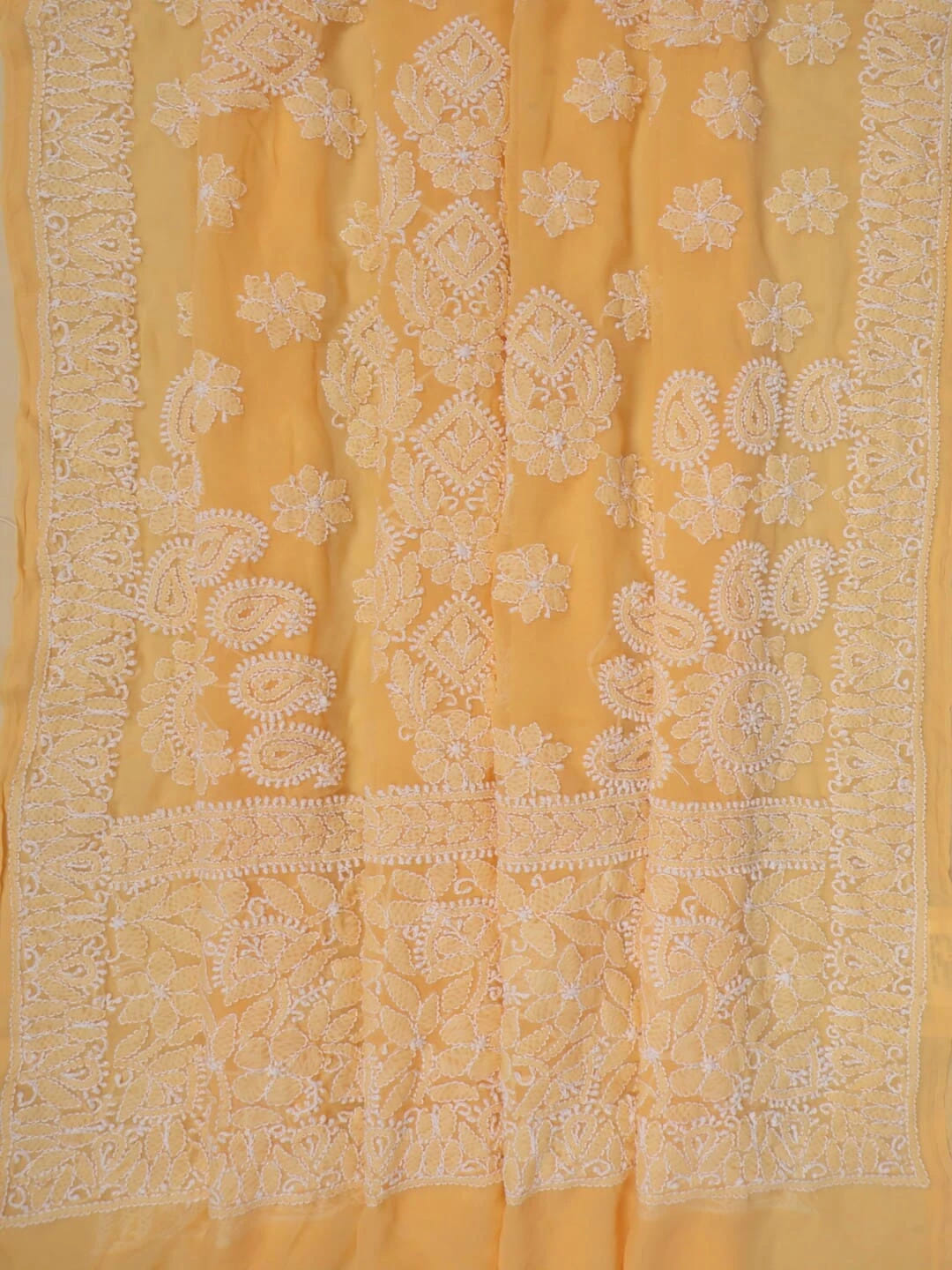 Ada Hand Embroidered Peach Faux Georgette Lucknowi Chikankari Saree With Blouse 01A104080