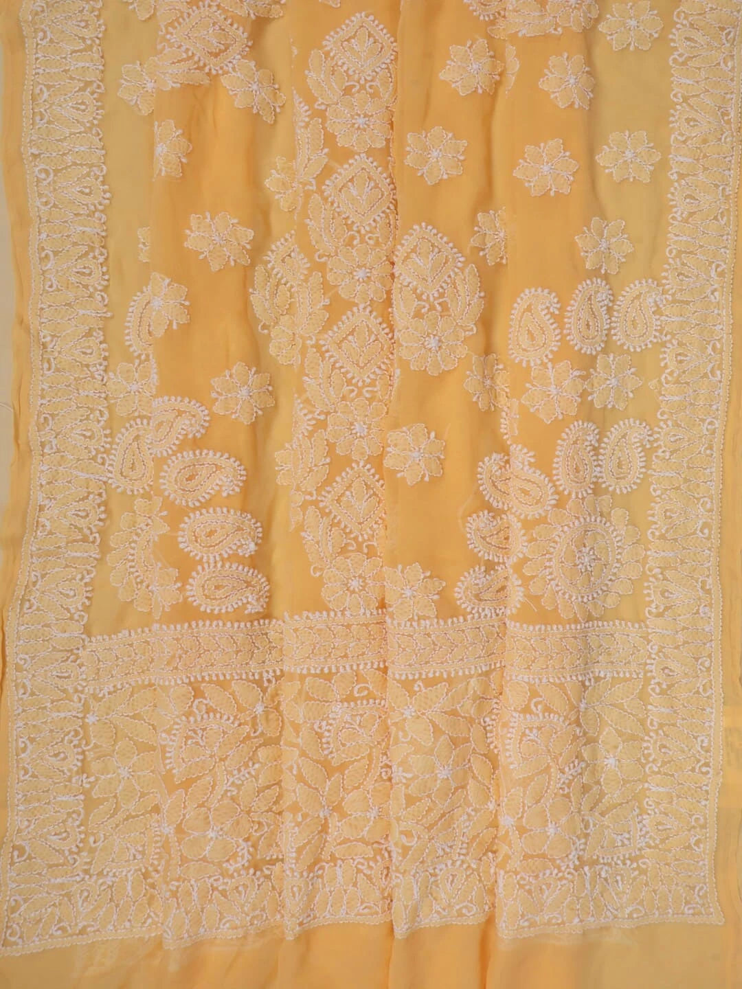 Ada Hand Embroidered Peach Faux Georgette Lucknowi Chikankari Saree With Blouse 01A104080
