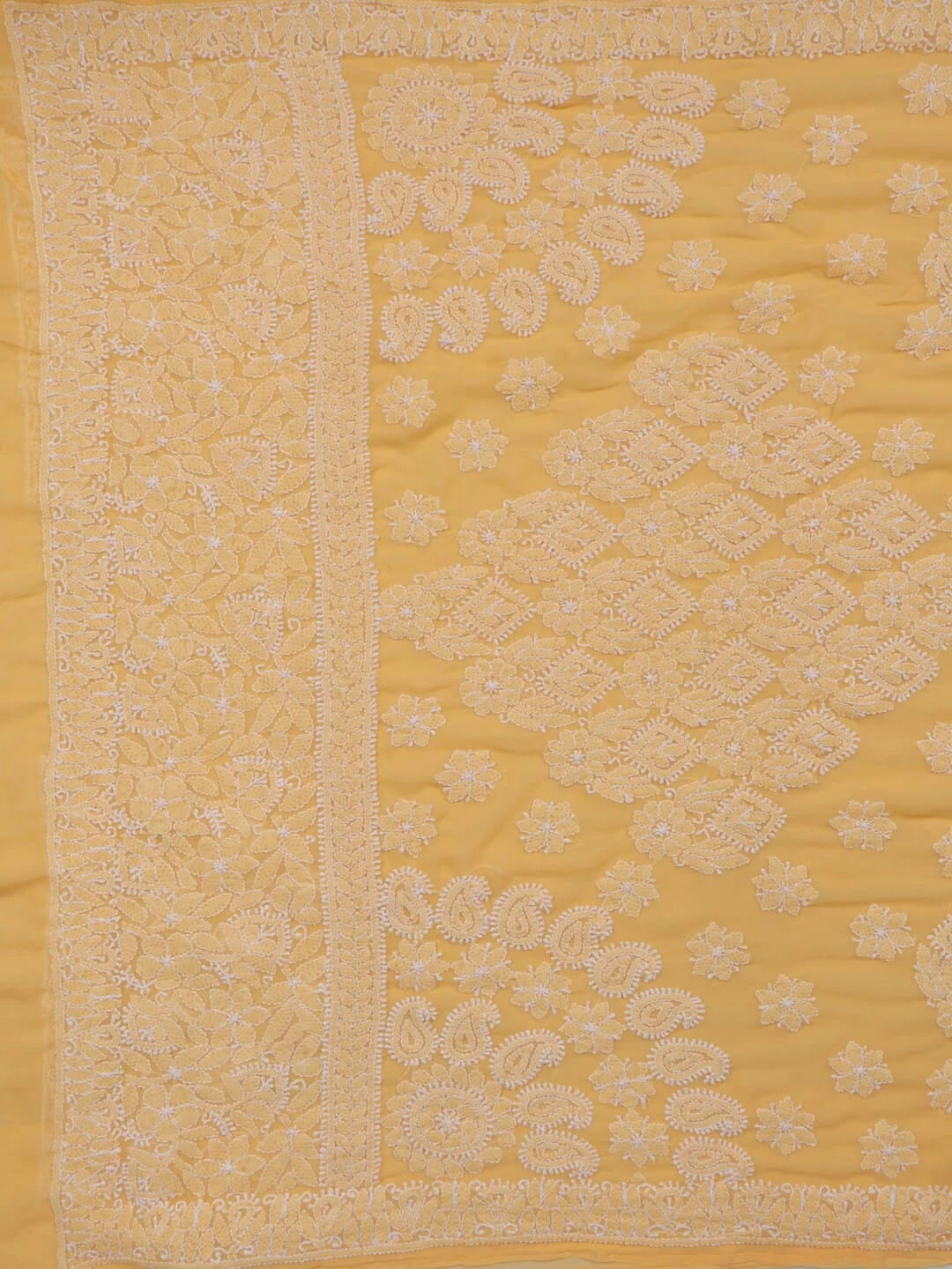 Ada Hand Embroidered Peach Faux Georgette Lucknowi Chikankari Saree With Blouse 01A104080