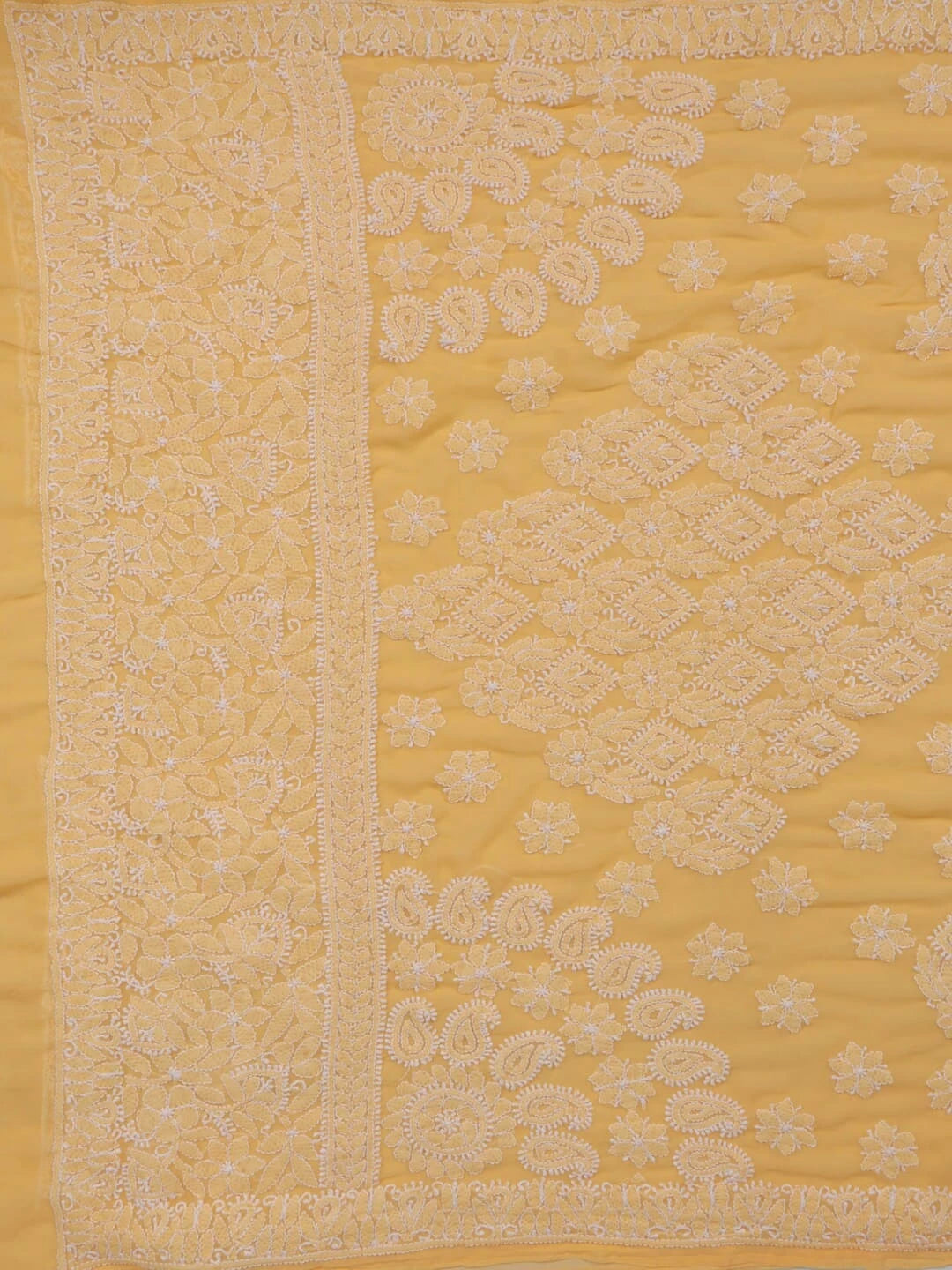 Ada Hand Embroidered Peach Faux Georgette Lucknowi Chikankari Saree With Blouse 01A104080