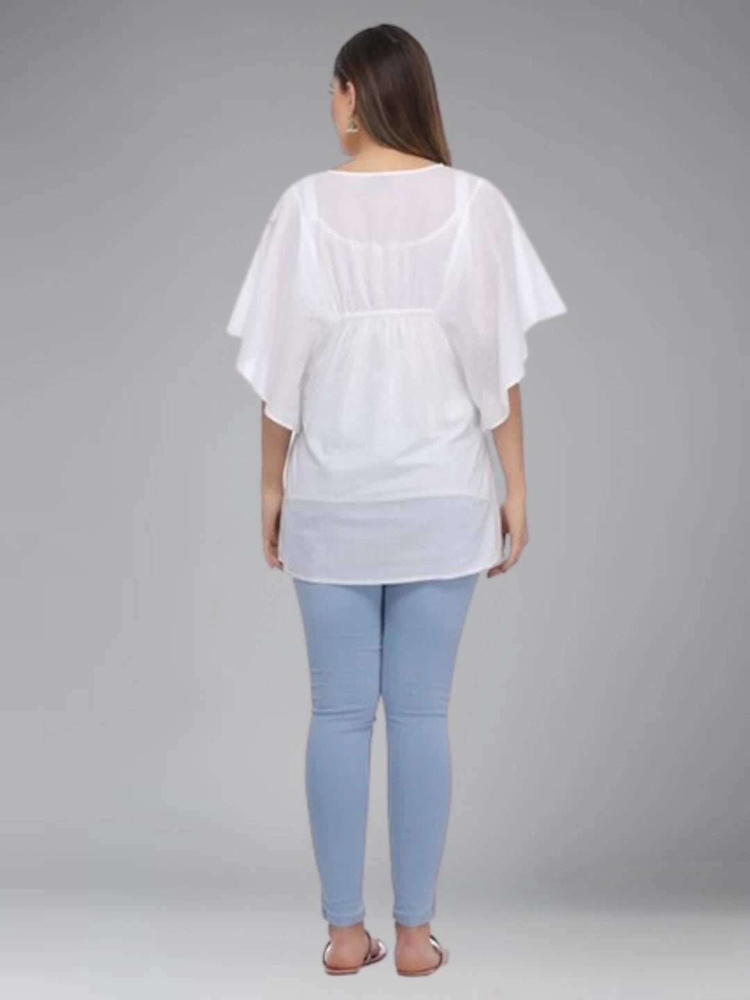 Ada Hand Embroidered White Cotton Lucknowi Chikankari Top A371895