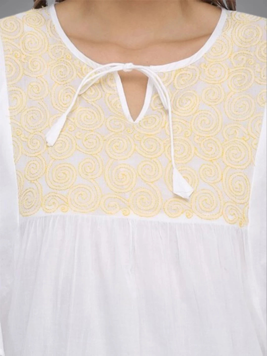 Ada Hand Embroidered White Cotton Lucknowi Chikankari Top A371895