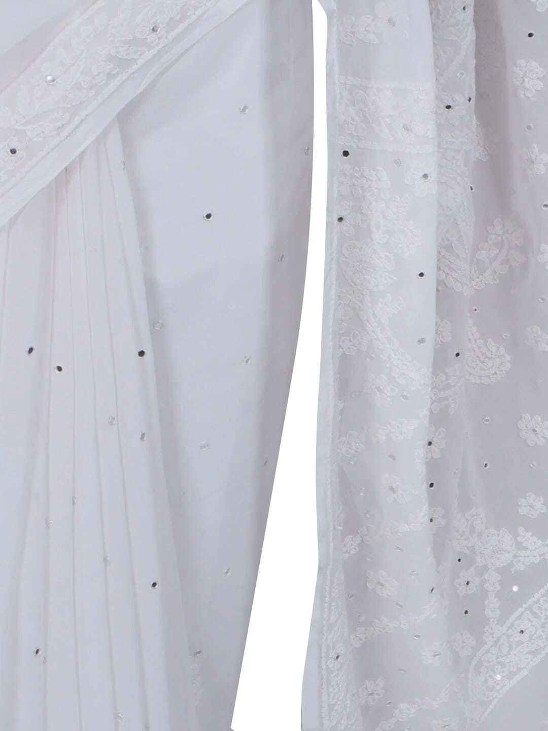 Ada Hand Embroidered White Georgette Lucknowi Chikankari Saree/Blouse With Mirror Work 01A38666