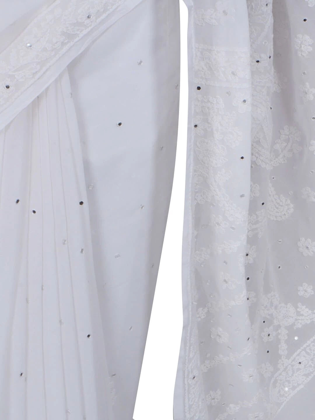 Ada Hand Embroidered White Georgette Lucknowi Chikankari Saree/Blouse With Mirror Work 01A38666