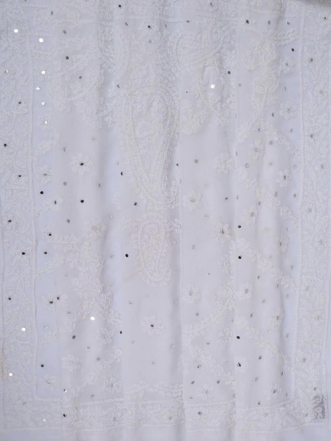 Ada Hand Embroidered White Georgette Lucknowi Chikankari Saree/Blouse With Mirror Work 01A38666