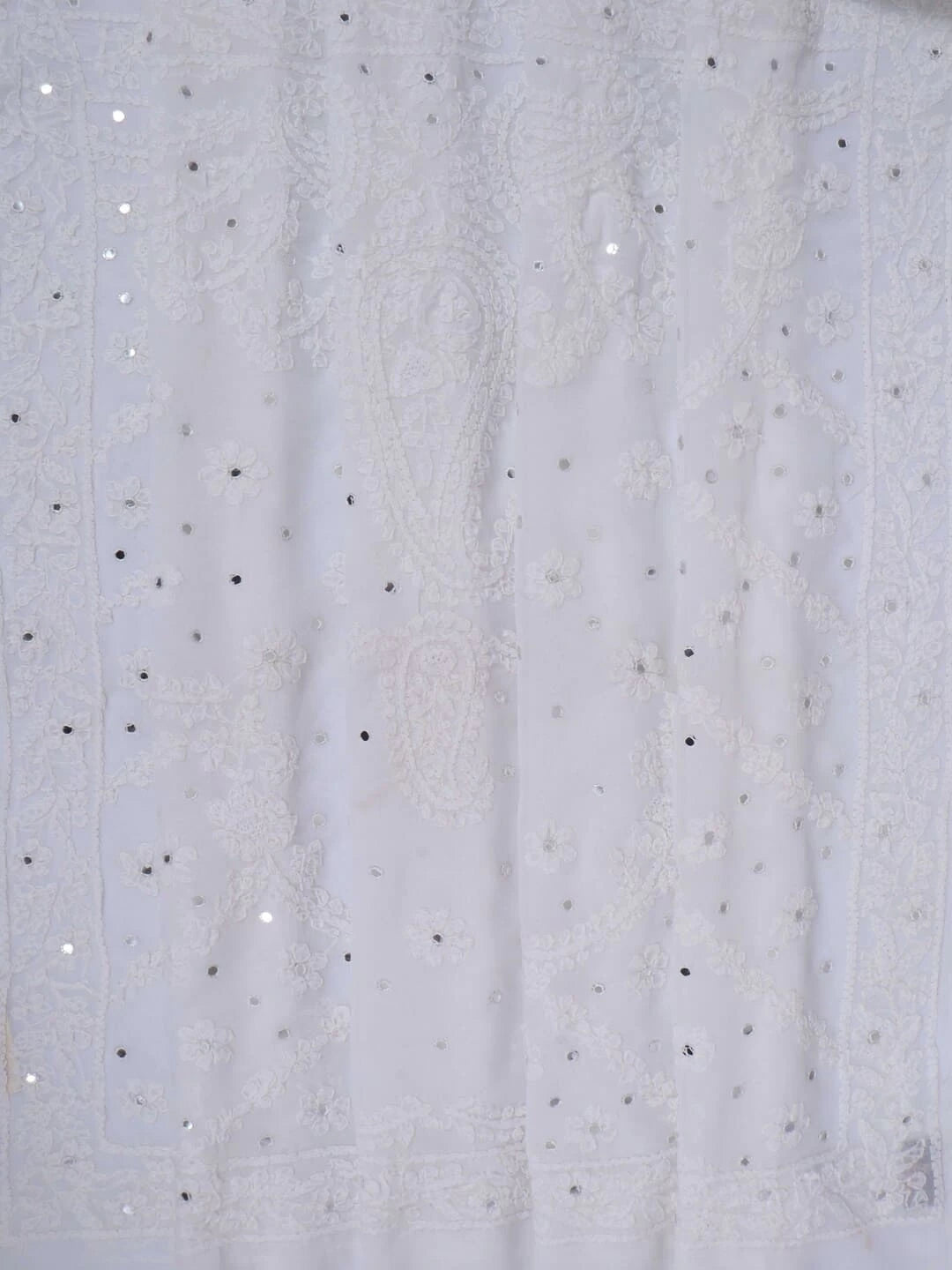 Ada Hand Embroidered White Georgette Lucknowi Chikankari Saree/Blouse With Mirror Work 01A38666