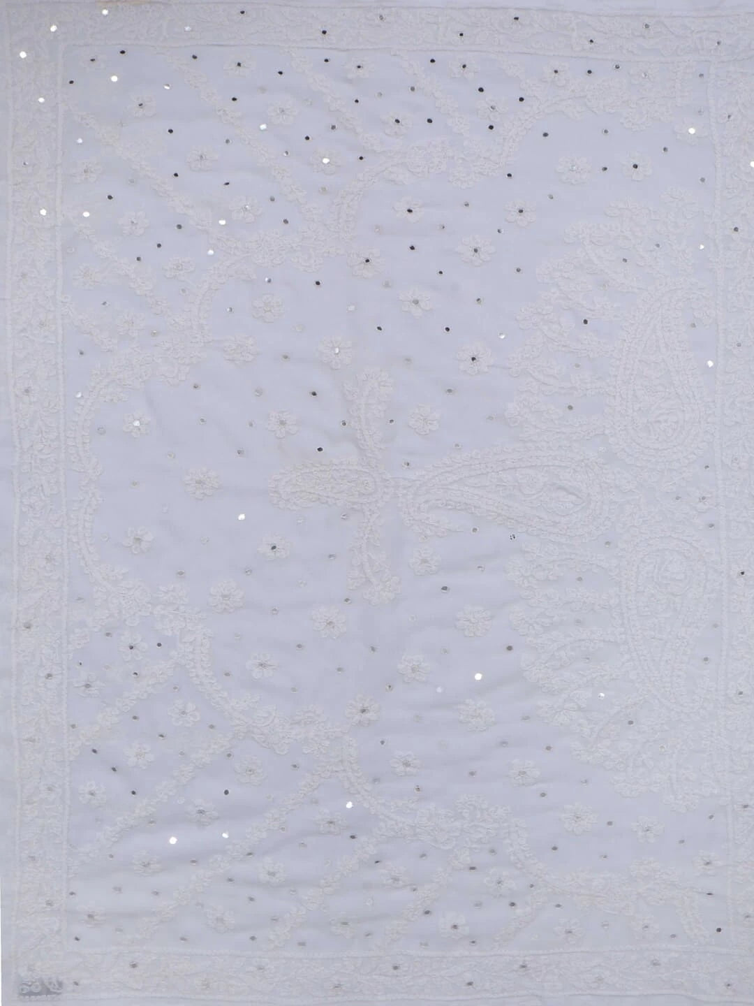Ada Hand Embroidered White Georgette Lucknowi Chikankari Saree/Blouse With Mirror Work 01A38666