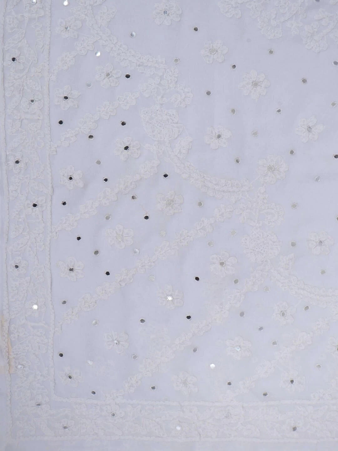 Ada Hand Embroidered White Georgette Lucknowi Chikankari Saree/Blouse With Mirror Work 01A38666