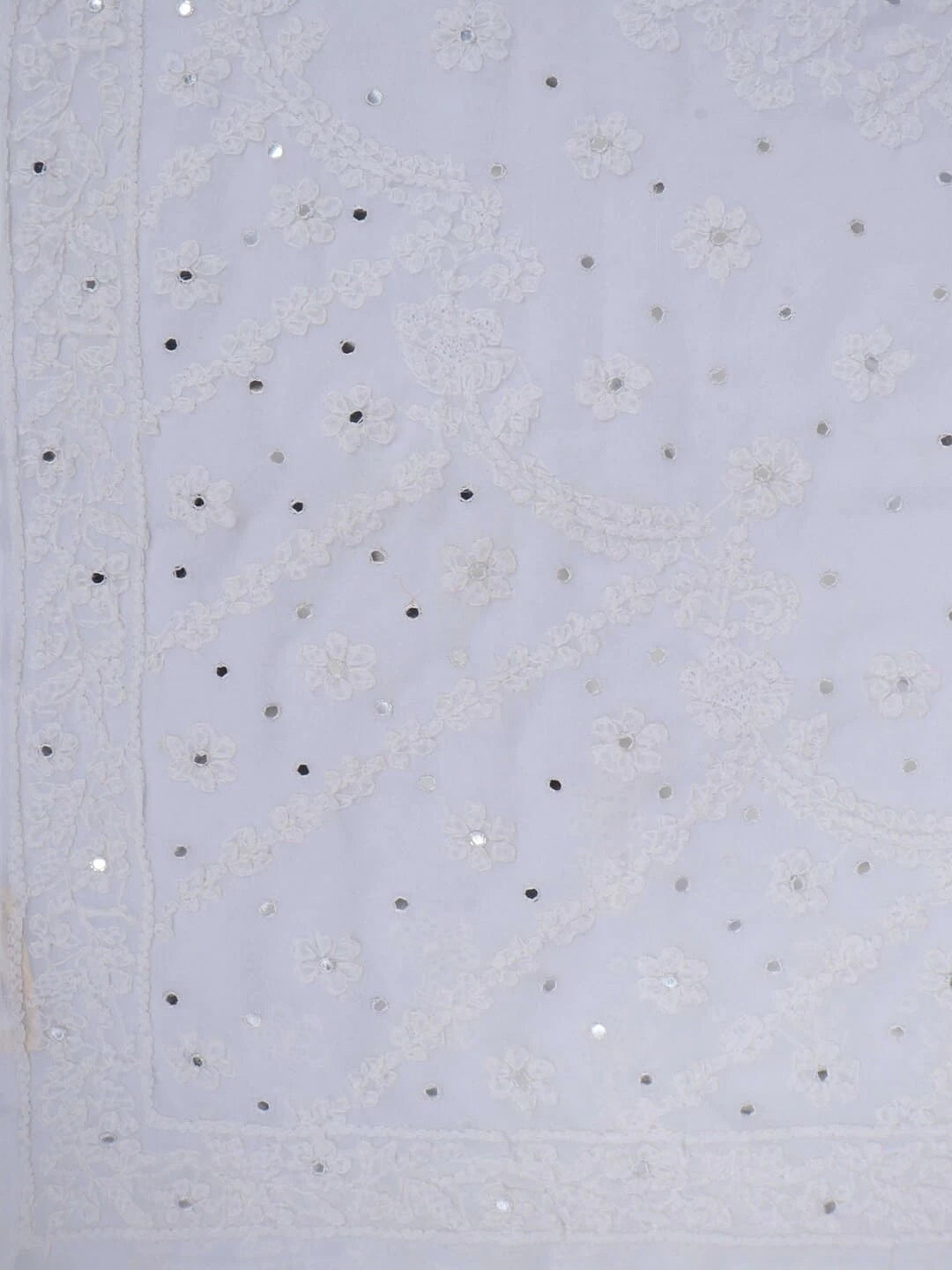 Ada Hand Embroidered White Georgette Lucknowi Chikankari Saree/Blouse With Mirror Work 01A38666