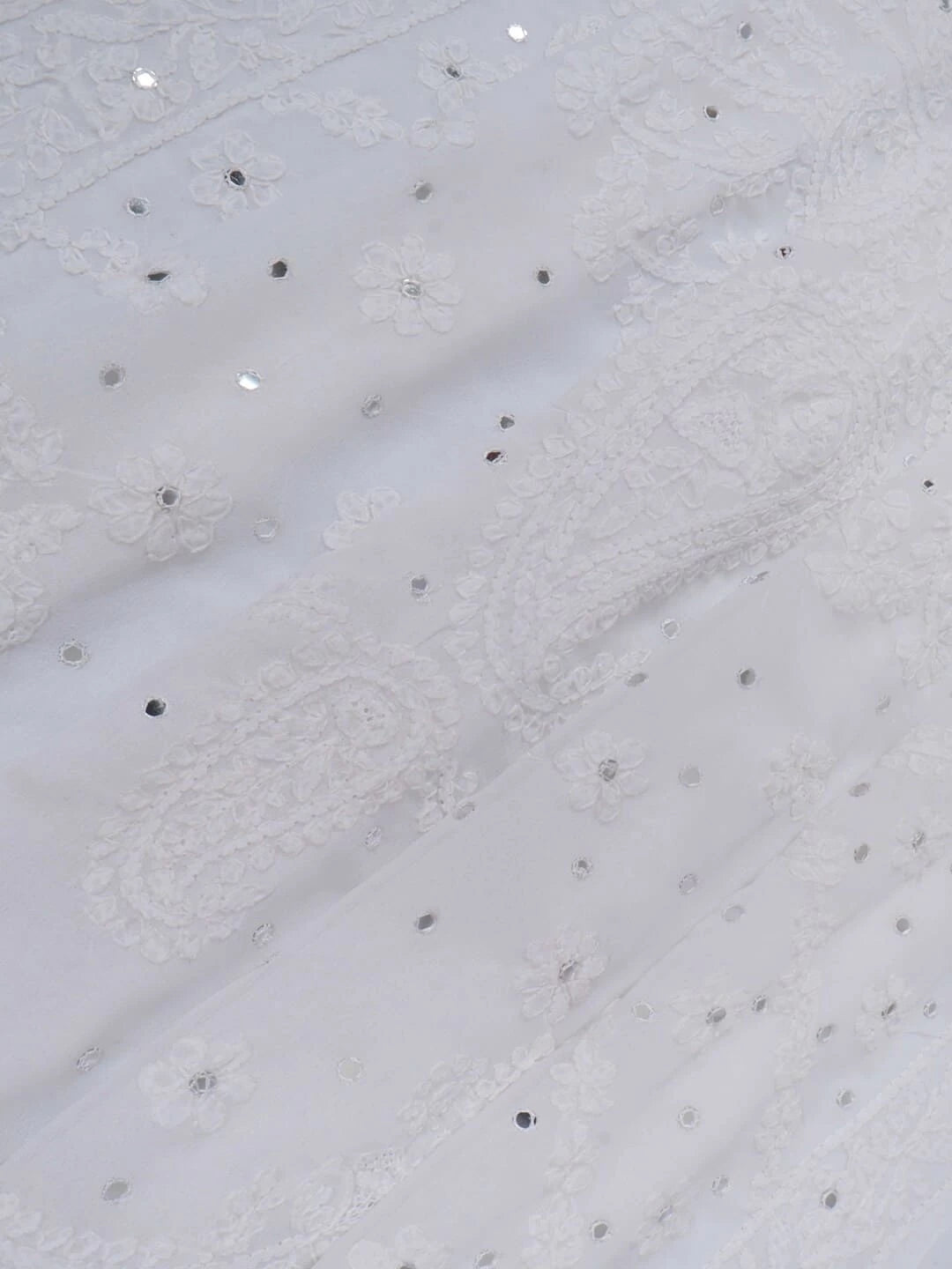 Ada Hand Embroidered White Georgette Lucknowi Chikankari Saree/Blouse With Mirror Work 01A38666