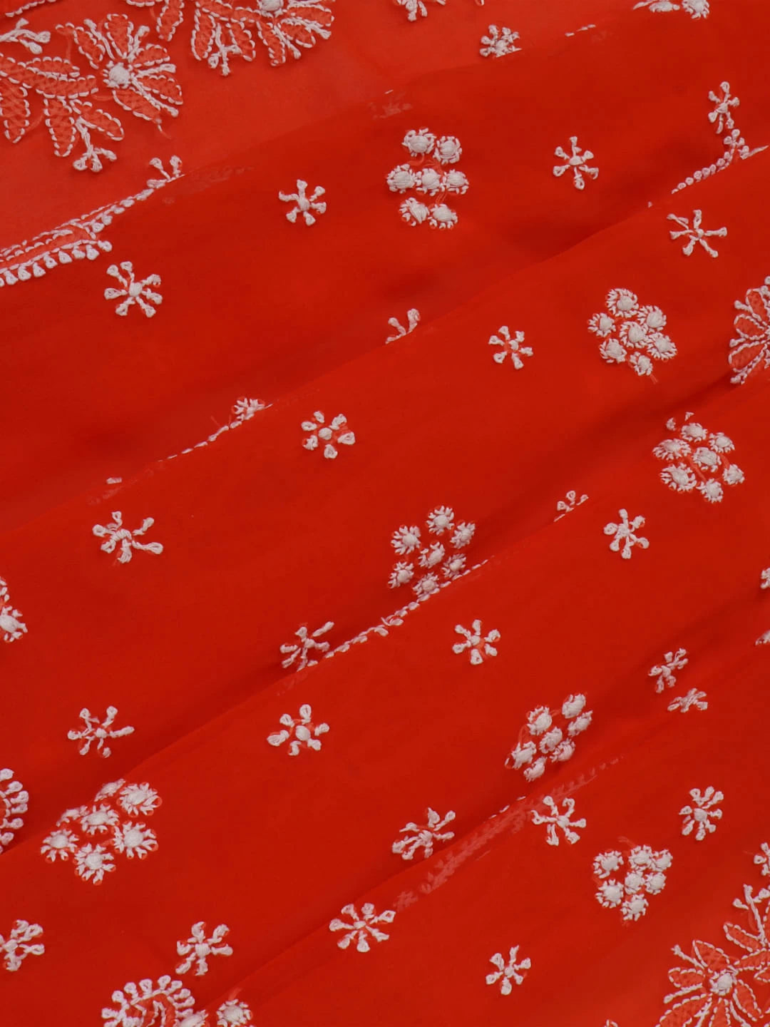 Ada Hand Embroidered Orange Georgette Lucknowi Chikankari Saree With Blouse A170289