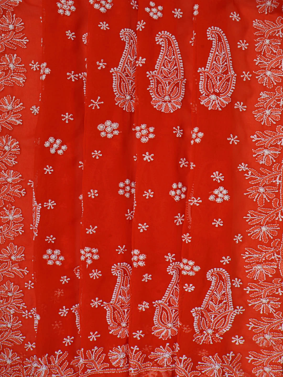 Ada Hand Embroidered Orange Georgette Lucknowi Chikankari Saree With Blouse A170289
