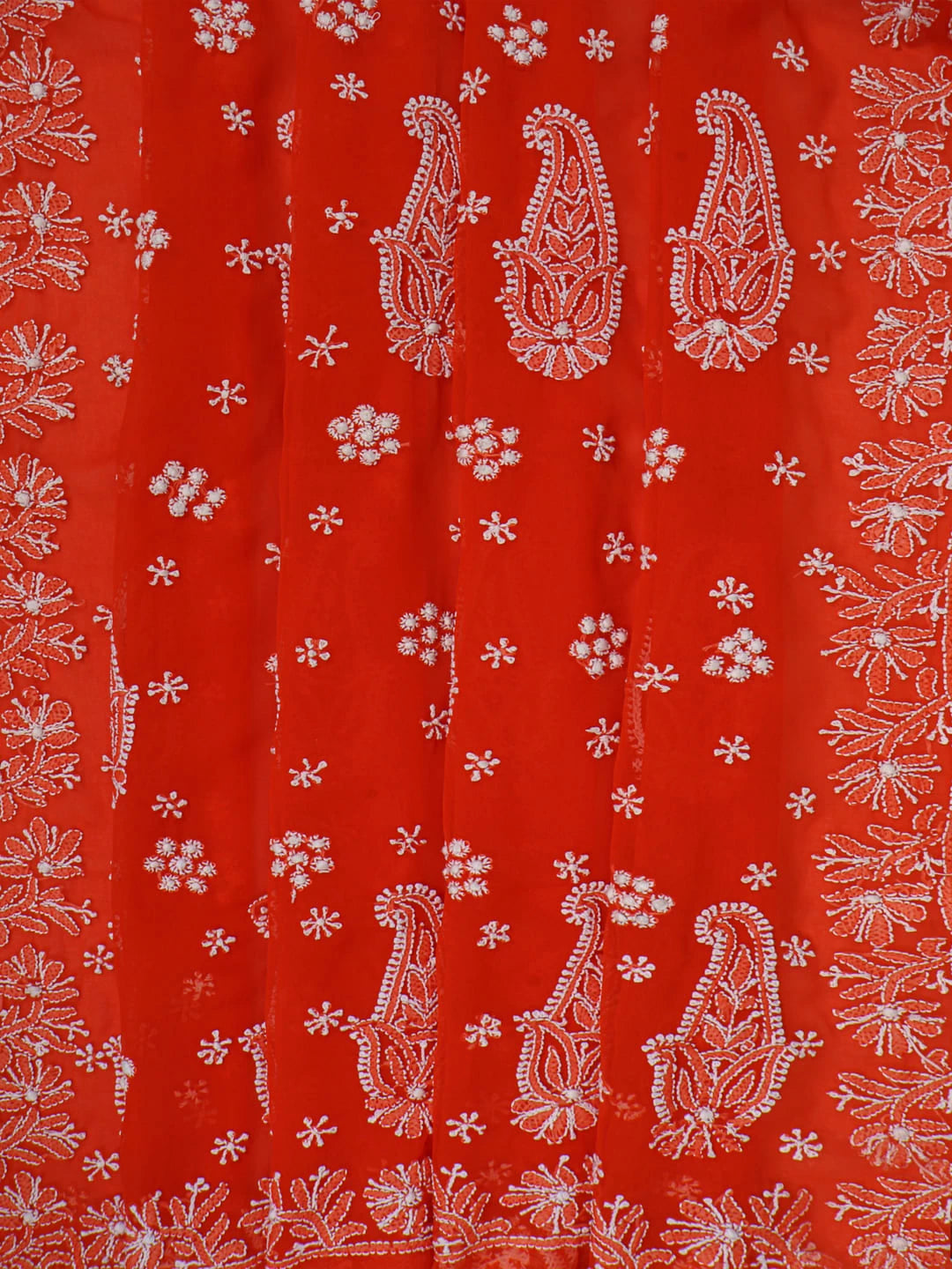 Ada Hand Embroidered Orange Georgette Lucknowi Chikankari Saree With Blouse A170289