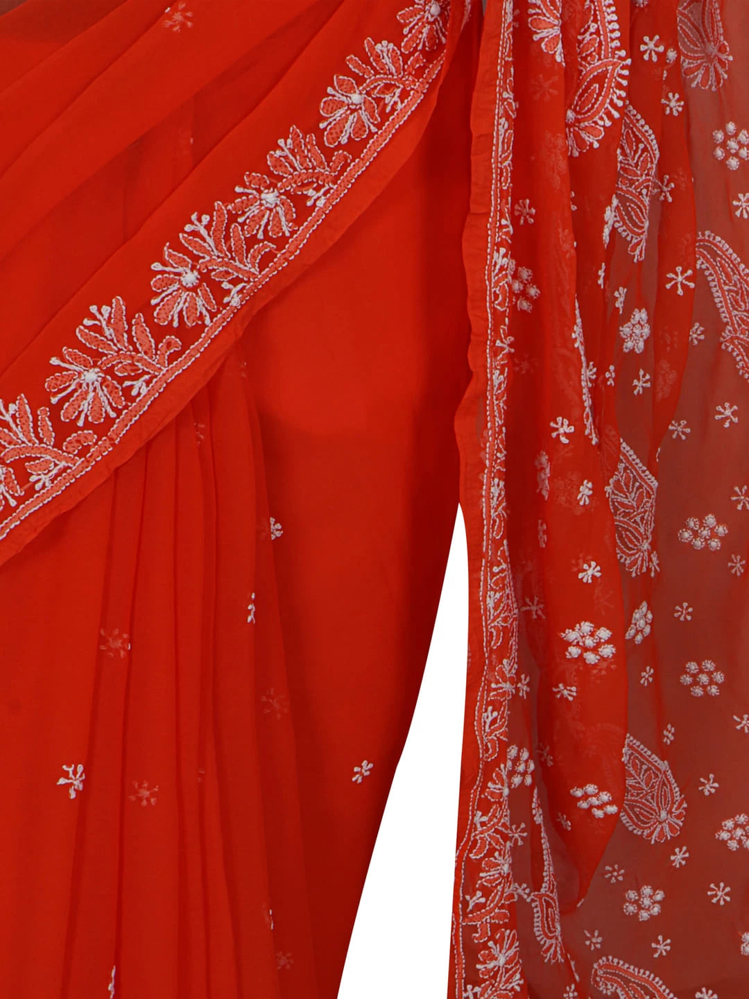 Ada Hand Embroidered Orange Georgette Lucknowi Chikankari Saree With Blouse A170289