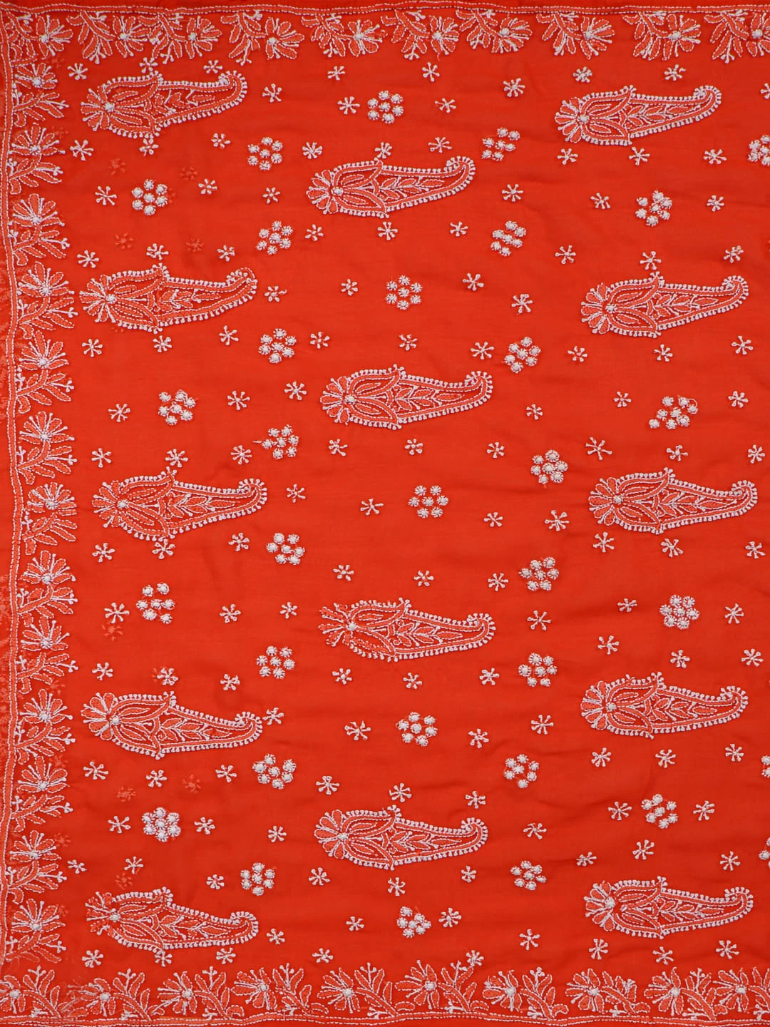 Ada Hand Embroidered Orange Georgette Lucknowi Chikankari Saree With Blouse A170289