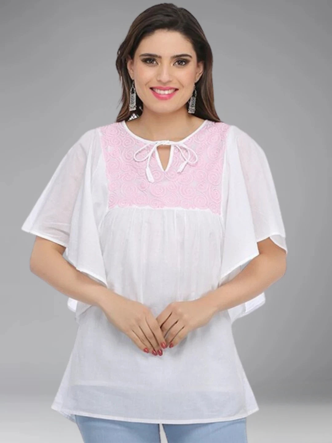 Ada Hand Embroidered White Cotton Lucknowi Chikankari Top A371896