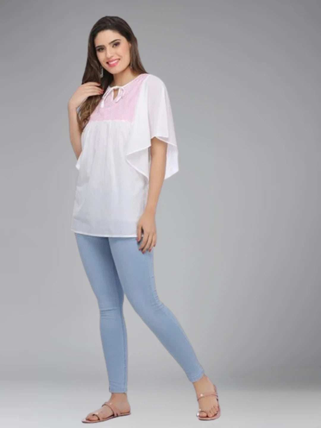 Ada Hand Embroidered White Cotton Lucknowi Chikankari Top A371896