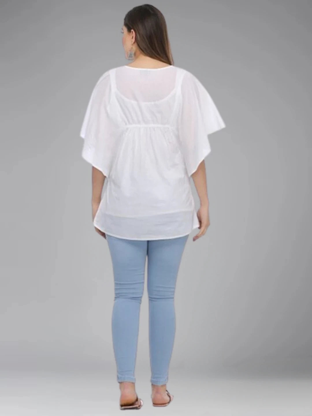 Ada Hand Embroidered White Cotton Lucknowi Chikankari Top A371896