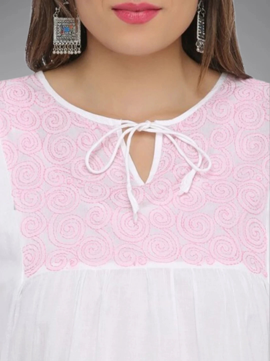 Ada Hand Embroidered White Cotton Lucknowi Chikankari Top A371896