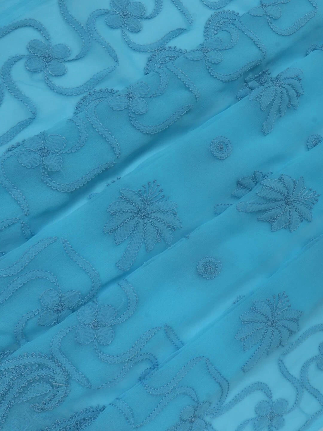 Ada Hand Embroidered Blue Georgette Lucknowi Chikankari Saree With Blouse 01A13433