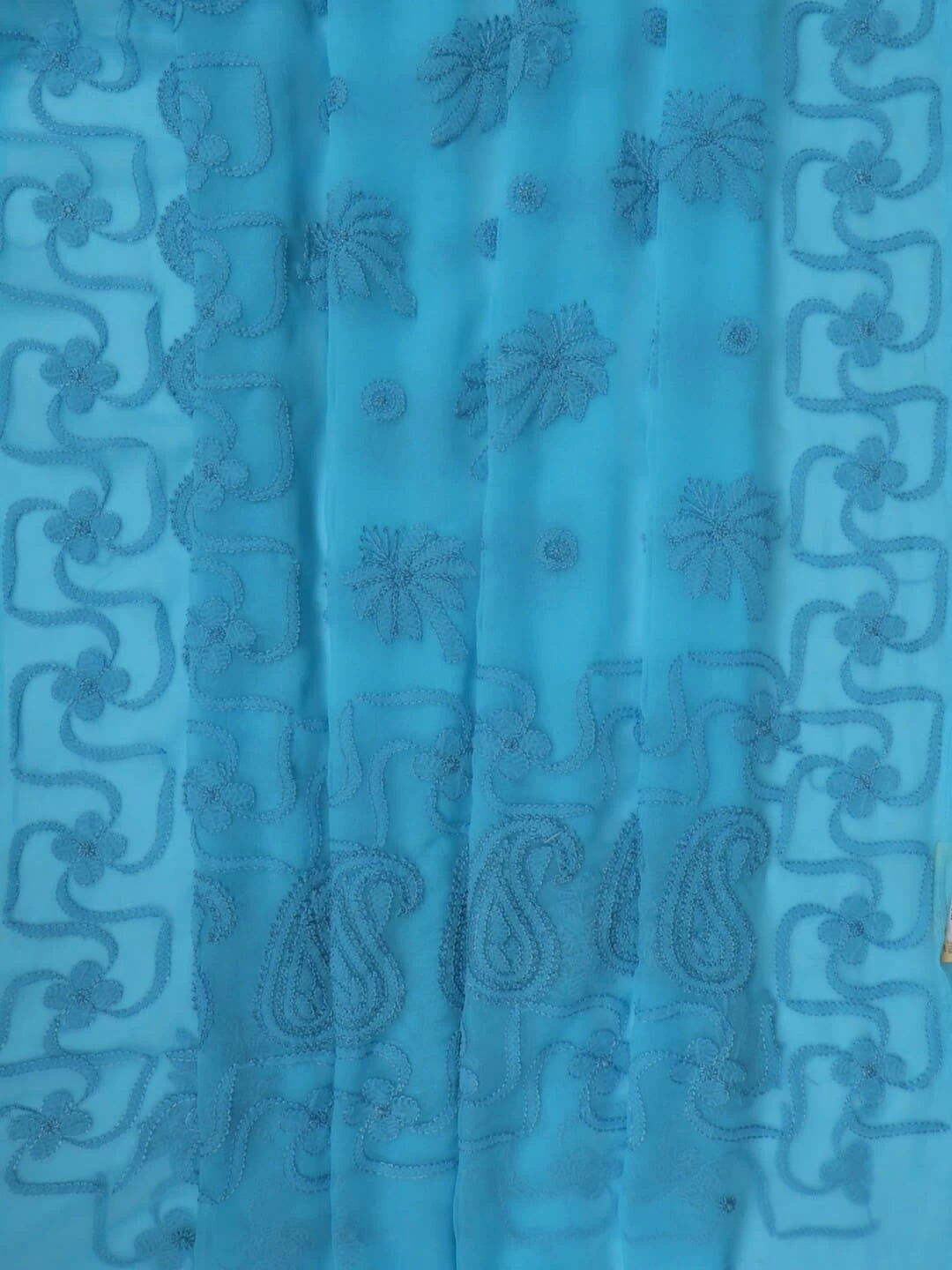 Ada Hand Embroidered Blue Georgette Lucknowi Chikankari Saree With Blouse 01A13433